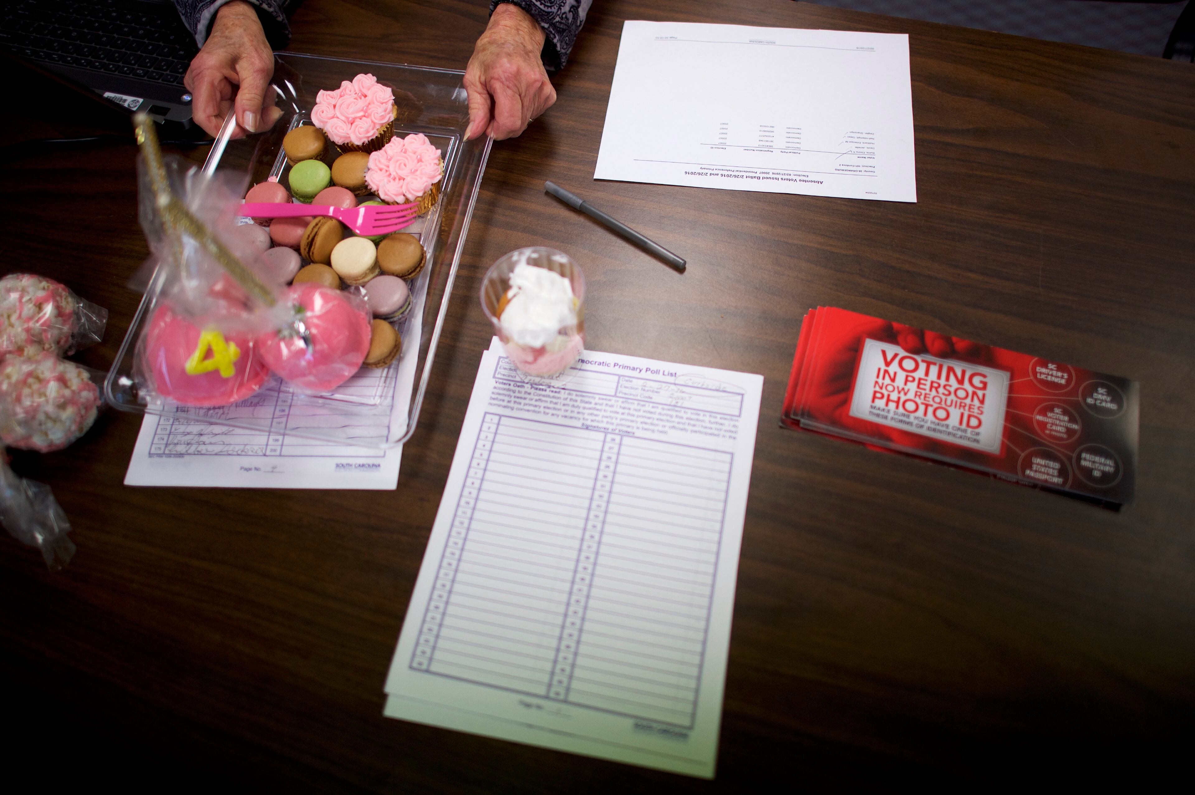 CORDOVA, SC - FEBRUARY 27: Cordova Town Hall polling precinct also served as the venue for a 4 year old's birthday party, as members of the community, both voted and attended the celebration, on the day of the South Carolina Democratic Presidential Primary February 27, 2016 in Cordova, South Carolina. Voters arrived to cast their ballots in the primary between Democratic candidates, former Secretary of State Hillary Clinton and Sen. Bernie Sanders (D-VT). (Photo by Mark Makela/Getty Images)