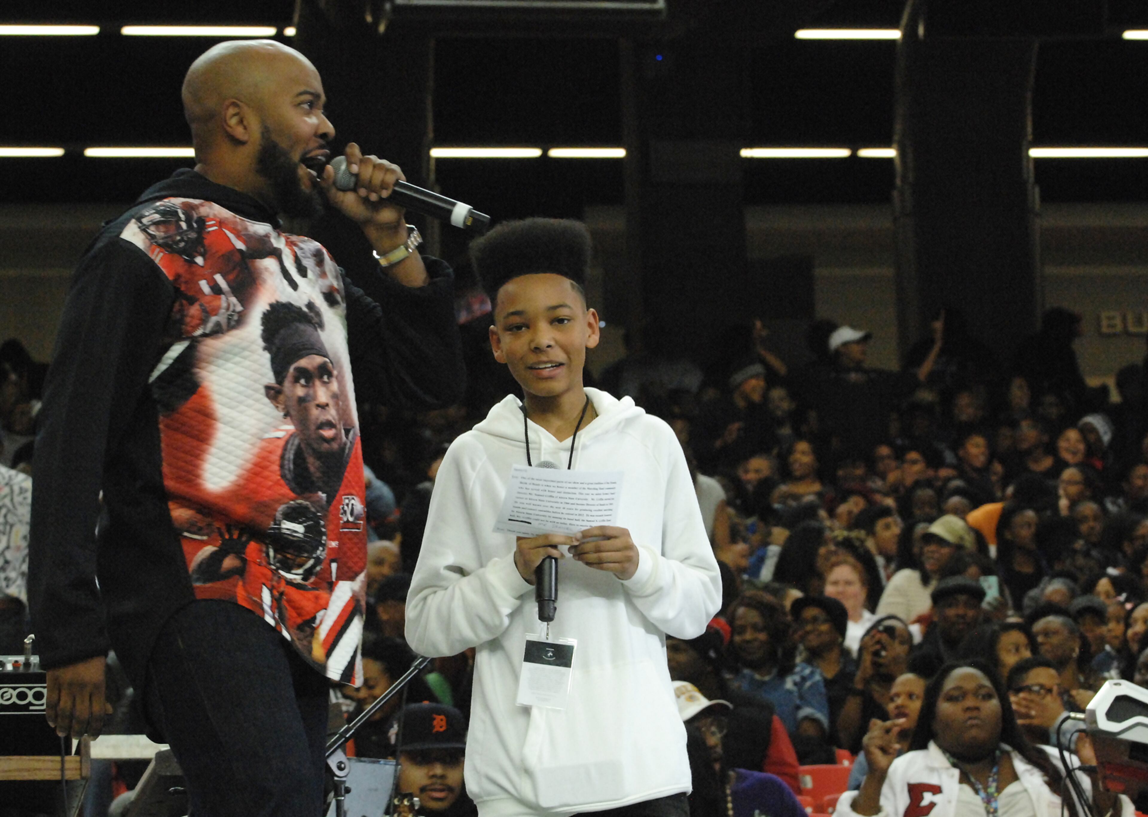 012817 Ryan Cameron and his son Cayden act as master of ceremonies at the event.
Battle of the Bands at the Georgia Dome in Atlanta. W.A. Bridges Jr. special