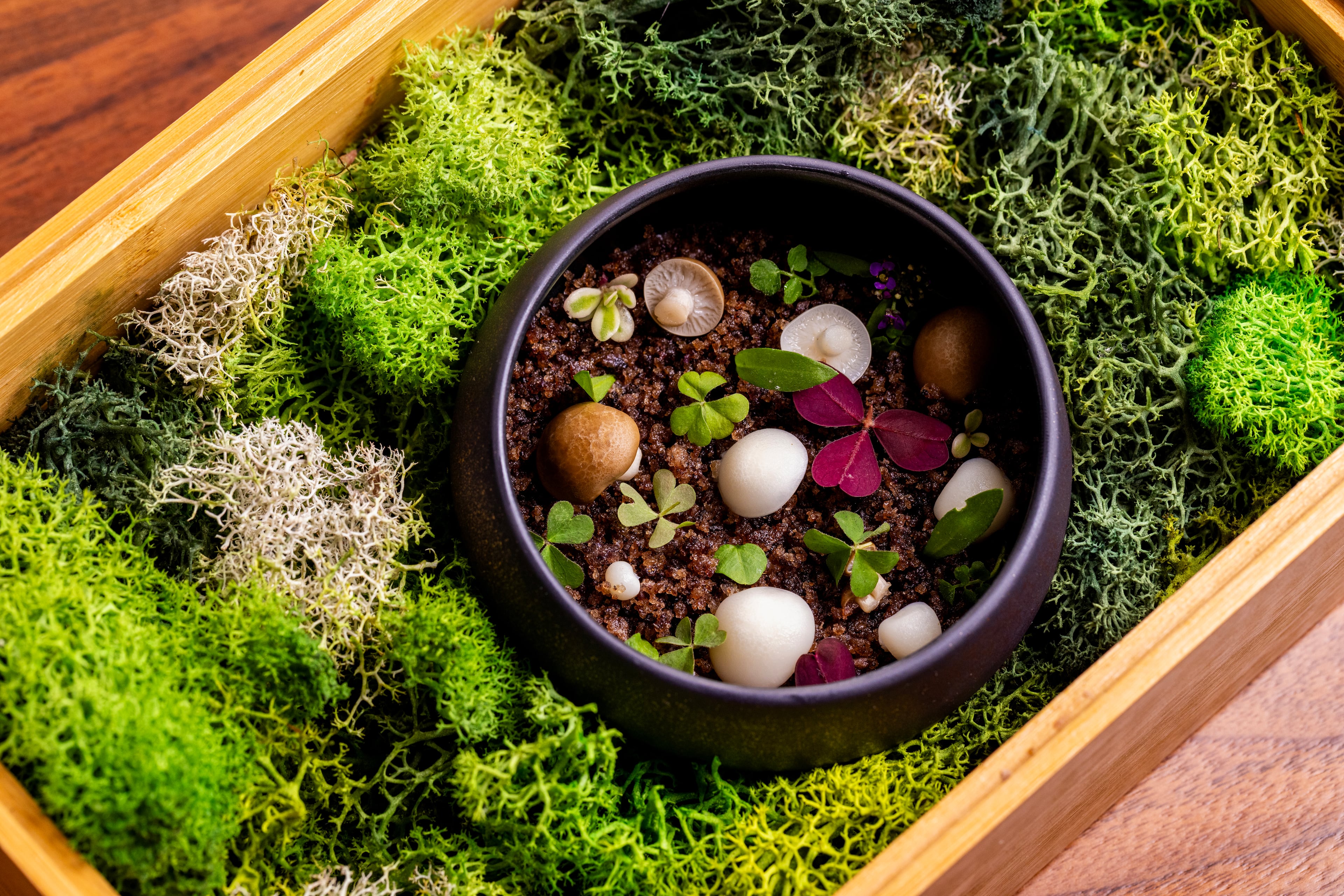 Lazy Betty introduced a new, more luxe Chef's Tasting menu for spring 2025, including this dish called Truffle Hunt, which includes black truffle, pommes puree and potato "dirt."