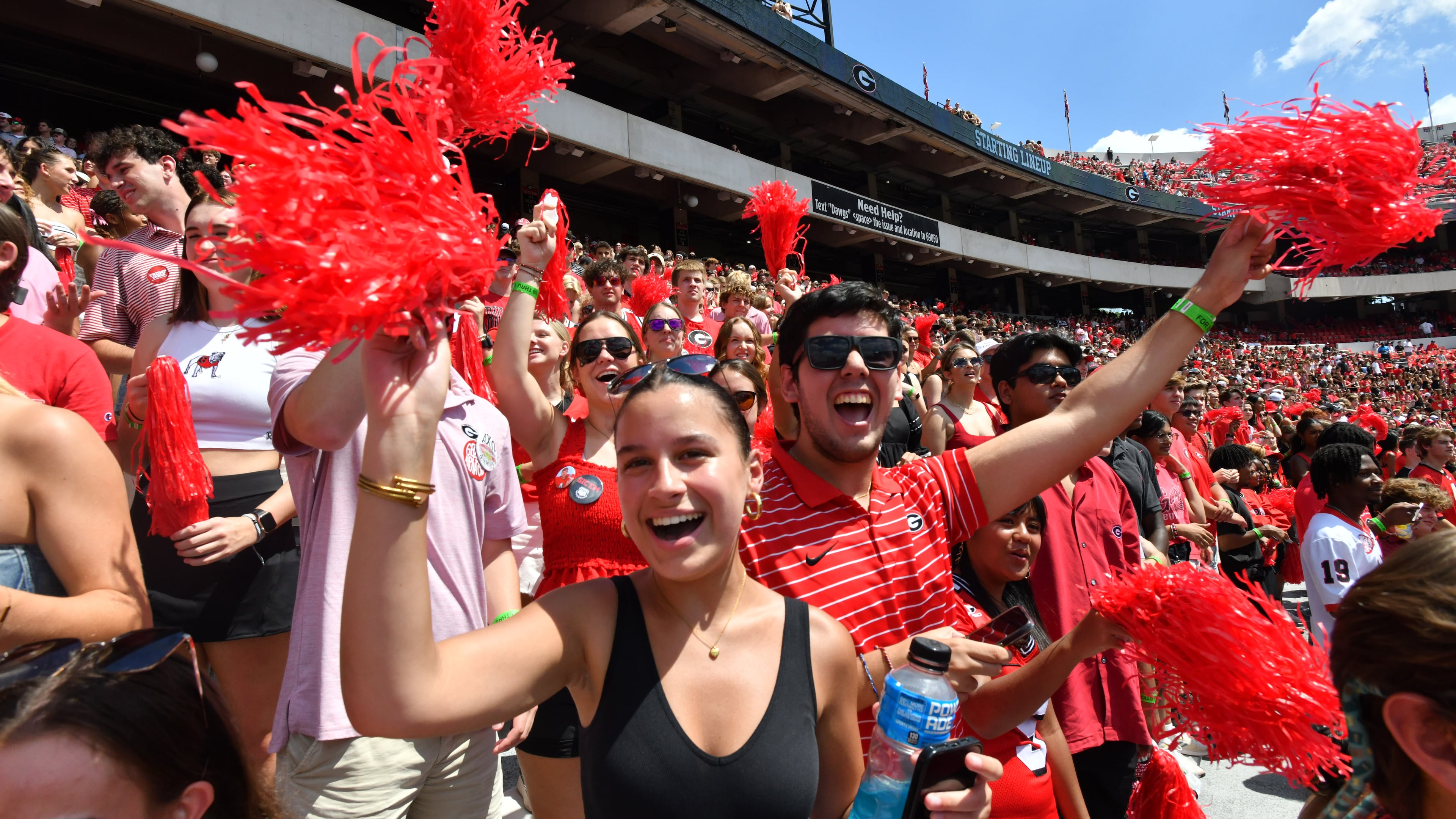 Georgia fans cheer before Georgia’s home opener against Tennessee Tech at Sanford Stadium, Saturday, September 9, 2024, in Athens. (Hyosub Shin / AJC)