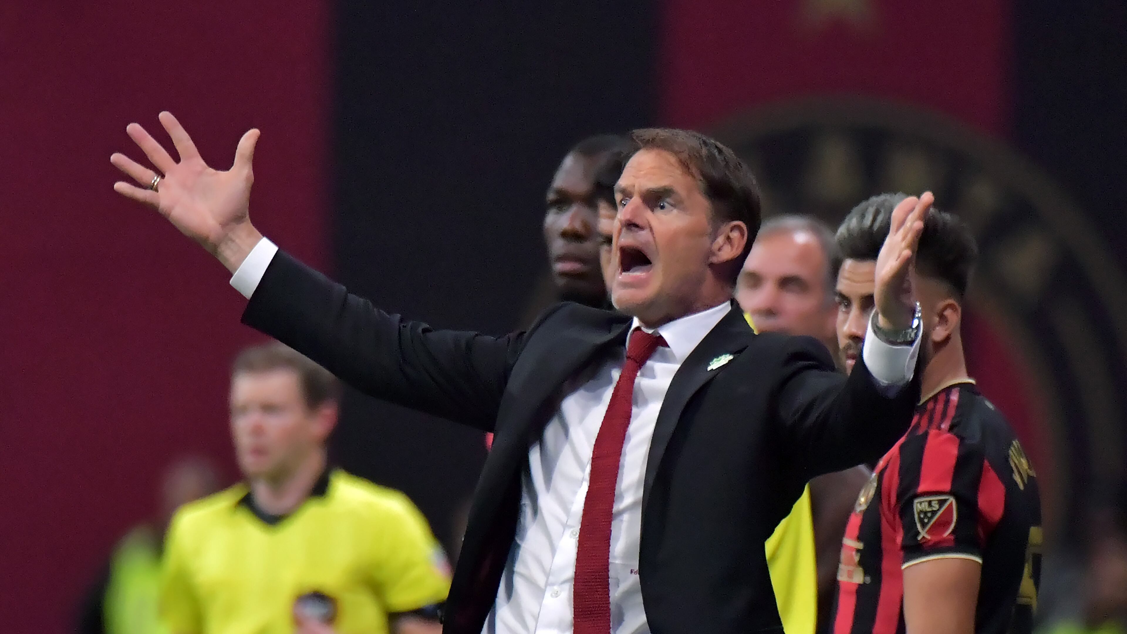 October 19, 2019 Atlanta - Atlanta United head coach Frank de Boer reacts in the second half during the first round of the MLS playoffs at Mercedes-Benz Stadium on Saturday, October 19, 2019. Atlanta United won 1-0 over the New England Revolution. (Hyosub Shin / Hyosub.Shin@ajc.com)