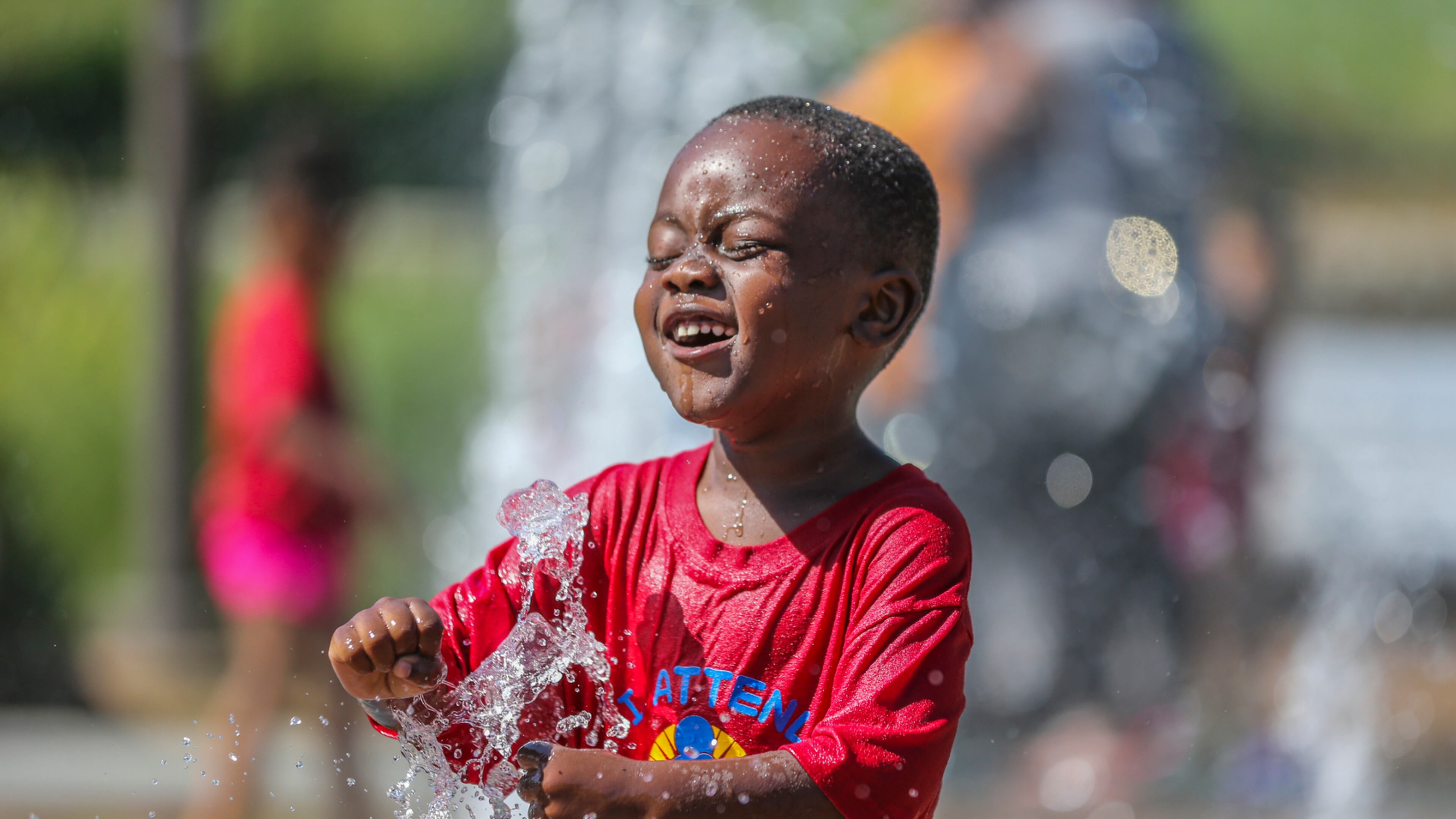 SPLASH FUN--June 20, 2016 Atlanta: Caleb Branteley-4 from the Sheltering Arms Early Education & Family Center at 385 Centennial Olympic Park Dr NW in Atlanta enjoyed a field trip to the Splashpad at Atlanta's Historic Fourth Ward Park on Monday, June 20, 2016 on the first day of summer. Atlanta's Historic Fourth Ward Park starts behind Ponce City Market and spans South to Freedom Parkway and the Carter Center. The splashpad features multiple jets of streaming water from the ground as well as overhead. The splashpad is open daily, 10 a.m. until 8 p.m., from May 1 through October 1. Atlanta is in a severe drought, according to the National Weather Service. Channel 2 Action News meteorologist Karen Minton forecasts Tuesday to be mostly sunny with a high of 90 degrees and a low of 68 degrees. JOHN SPINK /JSPINK@AJC.COM