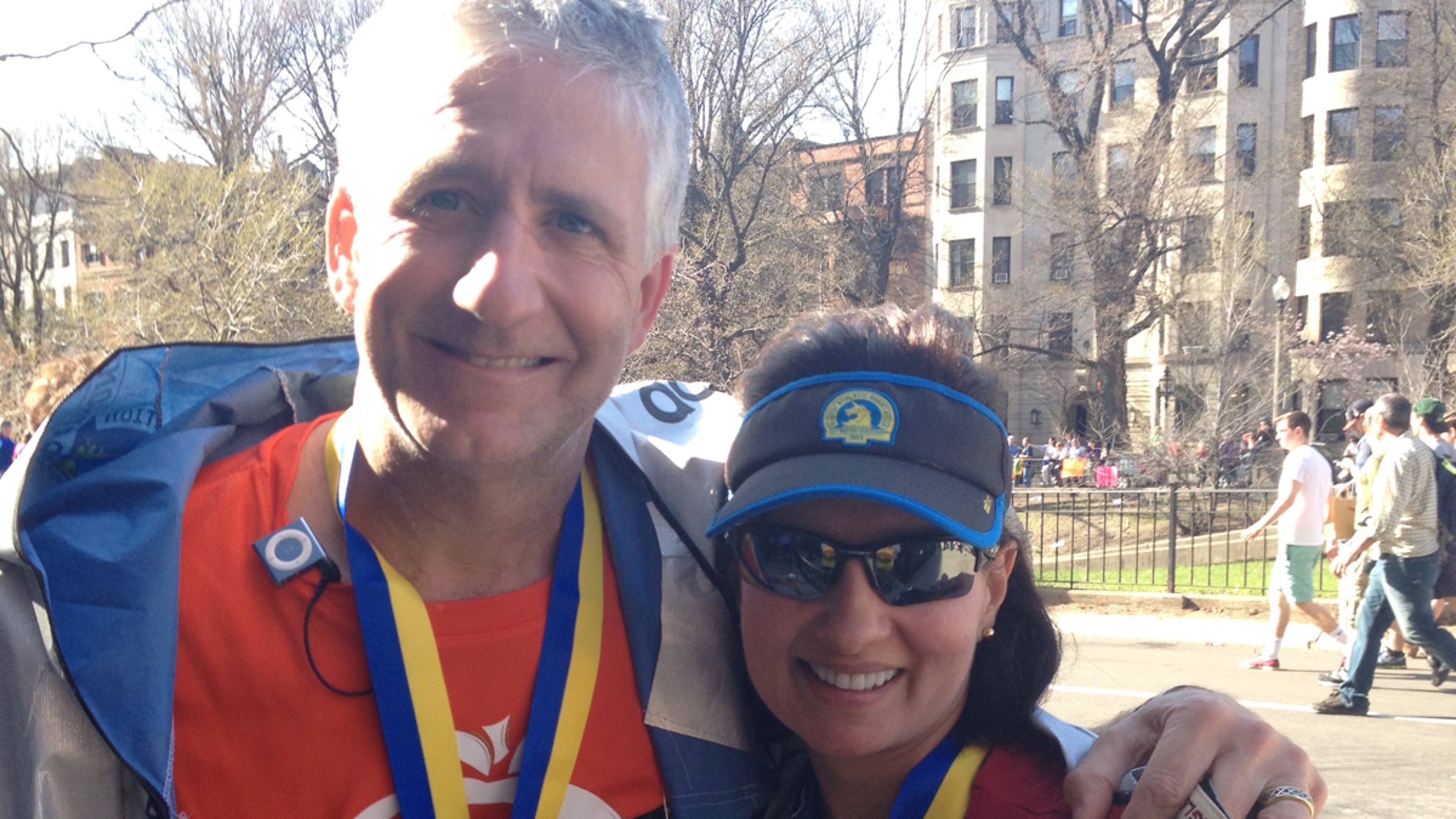 Back to Boston: Rick Boyd and Tara Adyanthaya after finishing the marathon.