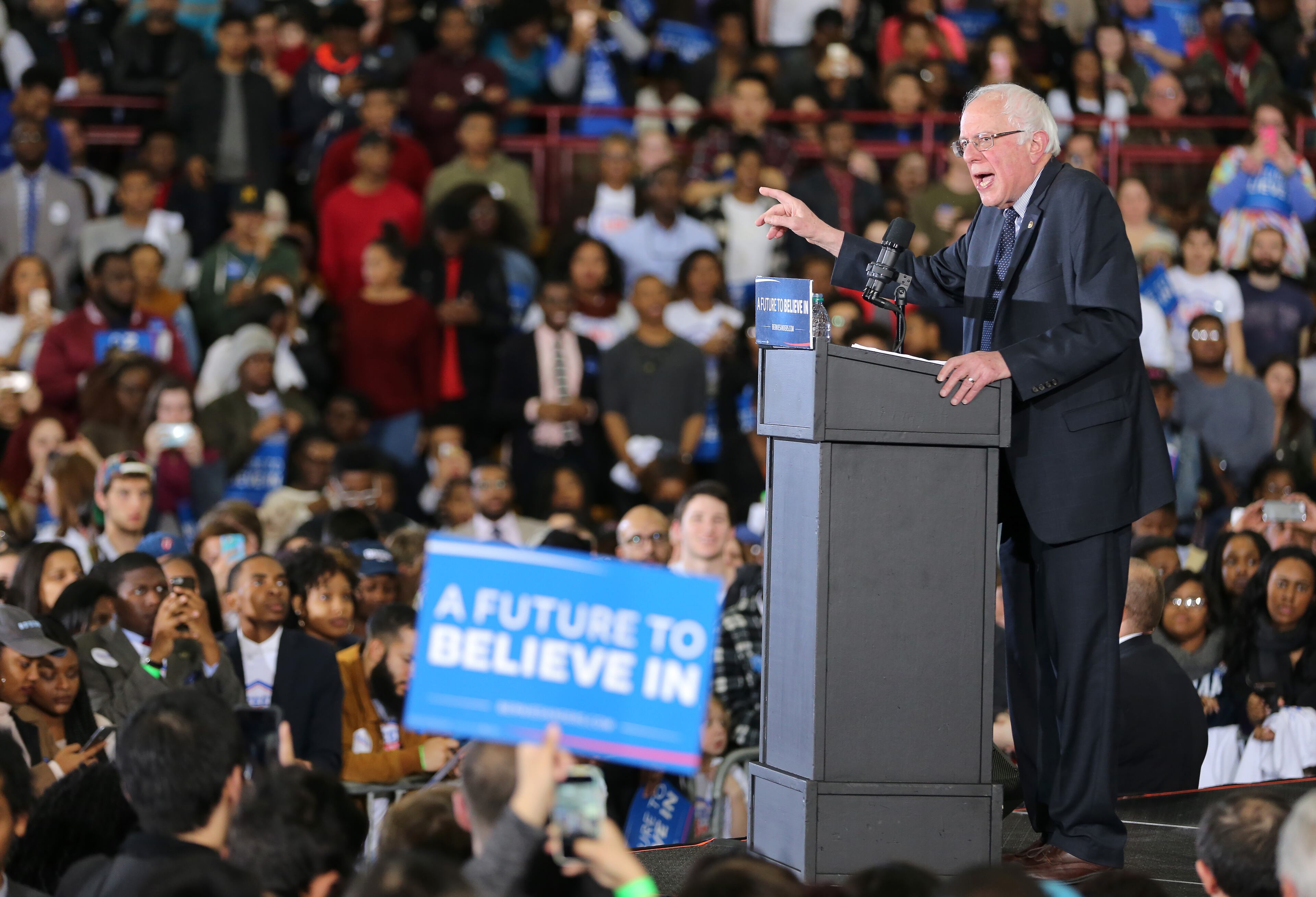 Georgia millennials are split on what to think of U.S. Sen. Bernie Sanders. According to Yik Yak, one-third of millennials in Georgia approve of the Democratic candidate, while one-third disapprove. Pictured: Bernie Sanders speaks to supporters during a campaign rally Tuesday evening February 16, 2016 at Morehouse College. Ben Gray / bgray@ajc.com