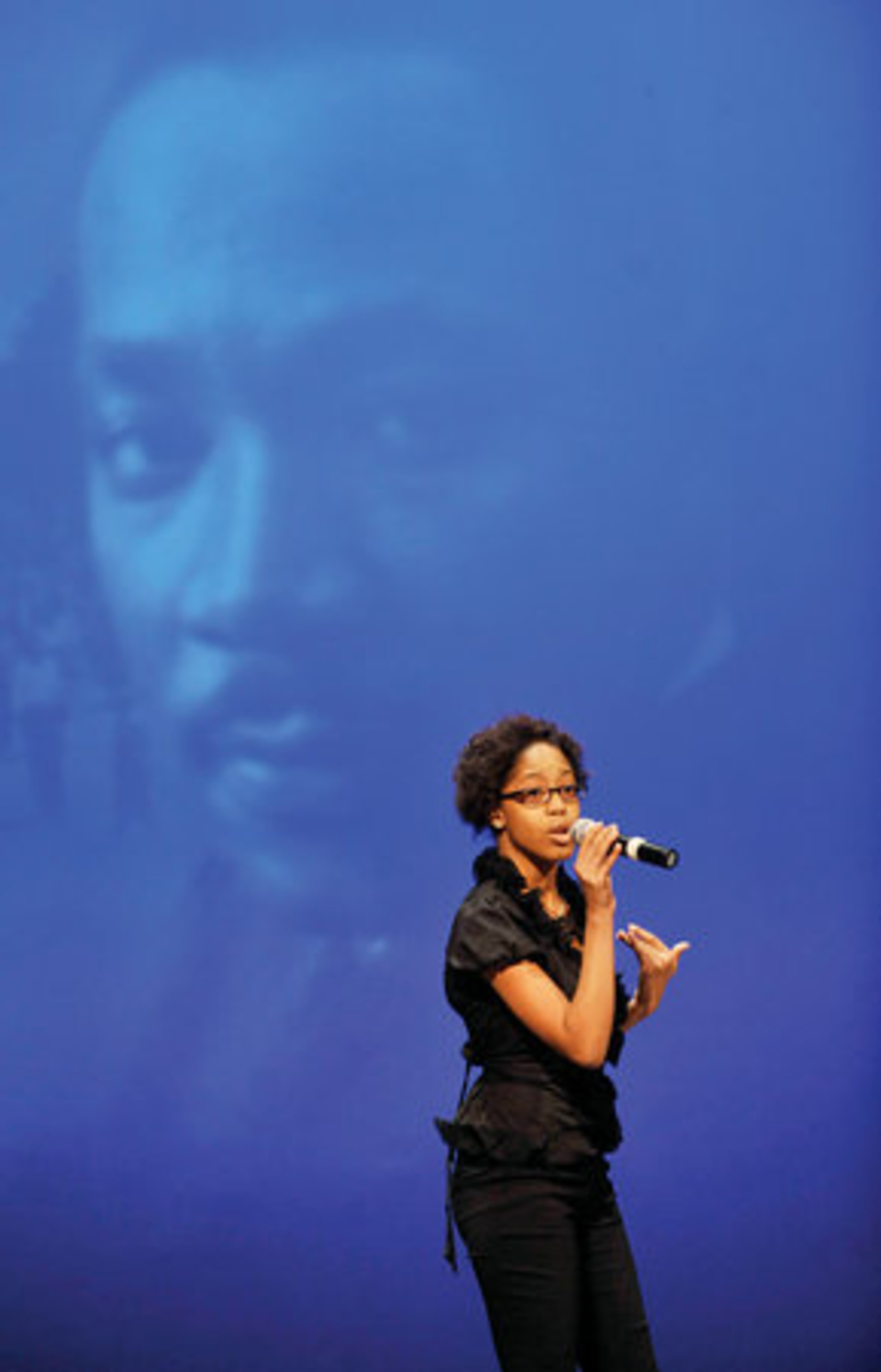 Carla Paige, a student at Pebblebrook High School, speaks.