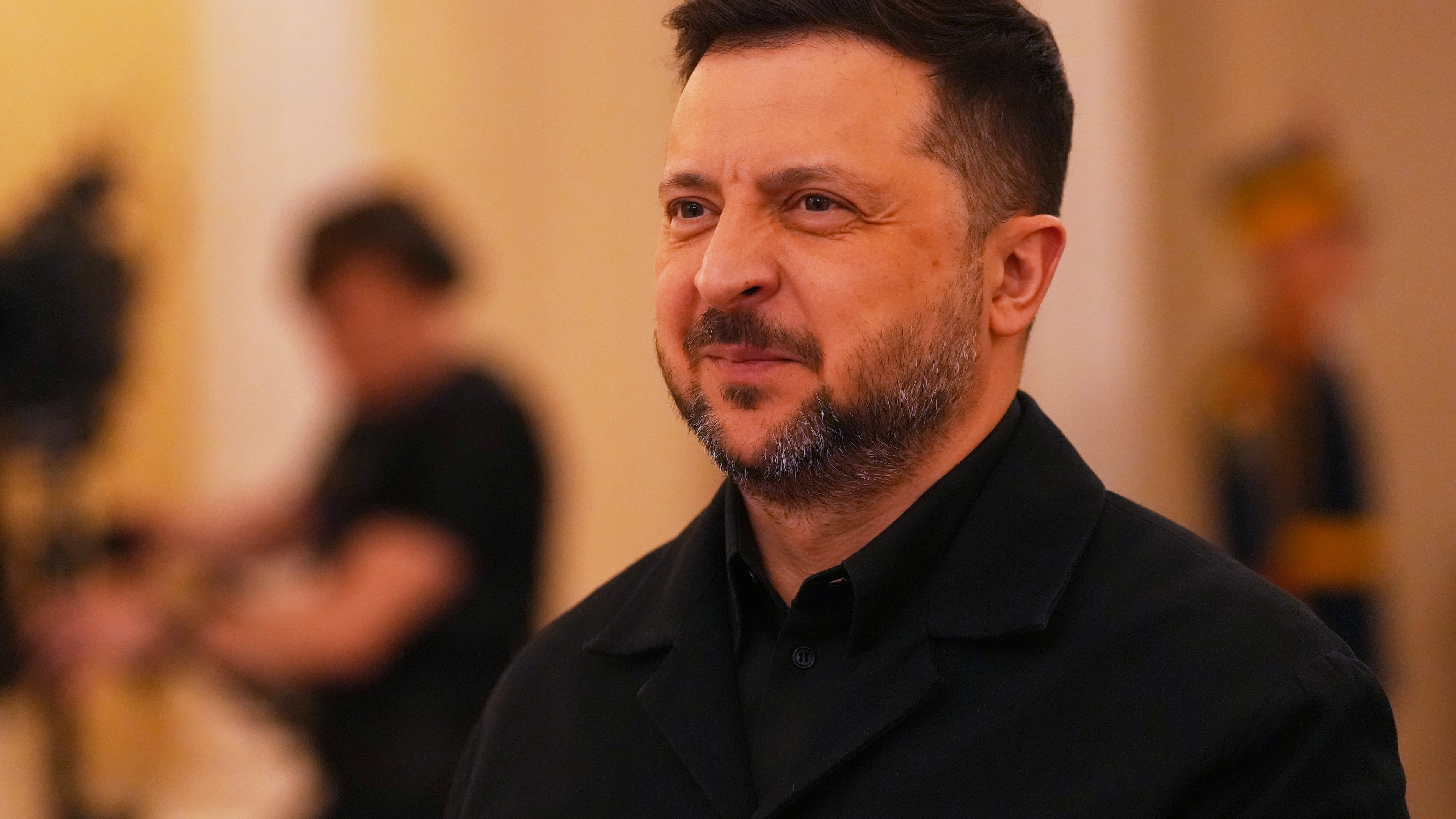 Ukraine's President Volodymyr Zelenskyy arrives at the Bucharest B9 summit held at the Cotroceni Presidential Palace in Bucharest, Romania, Wednesday, May 13, 2026. (AP Photo/Vadim Ghirda)