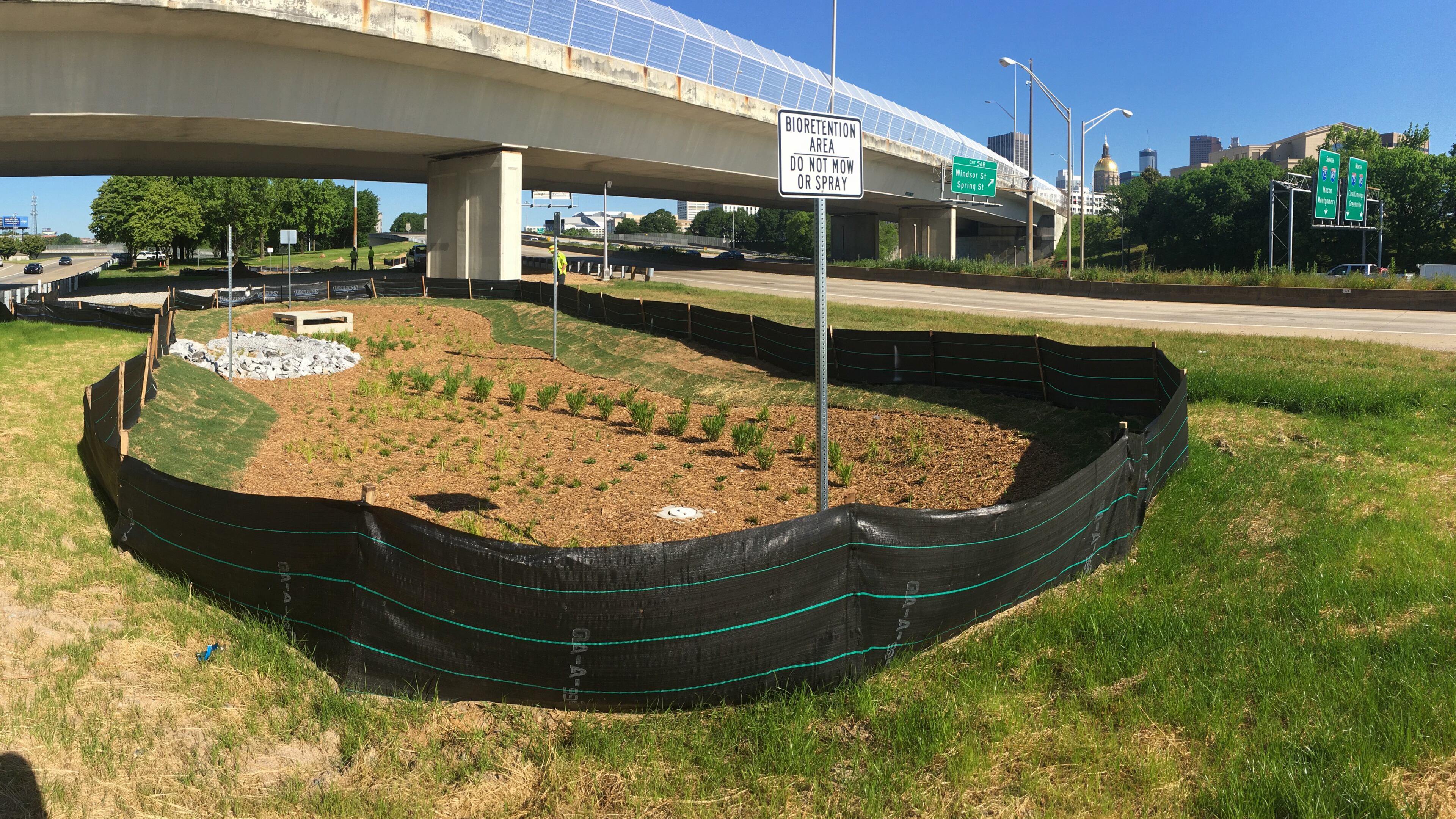 The two bioretention cells east and west of the Capitol Avenue bridge downtown will infiltrate 750,000 gallons of stormwater runoff from the highways annually.