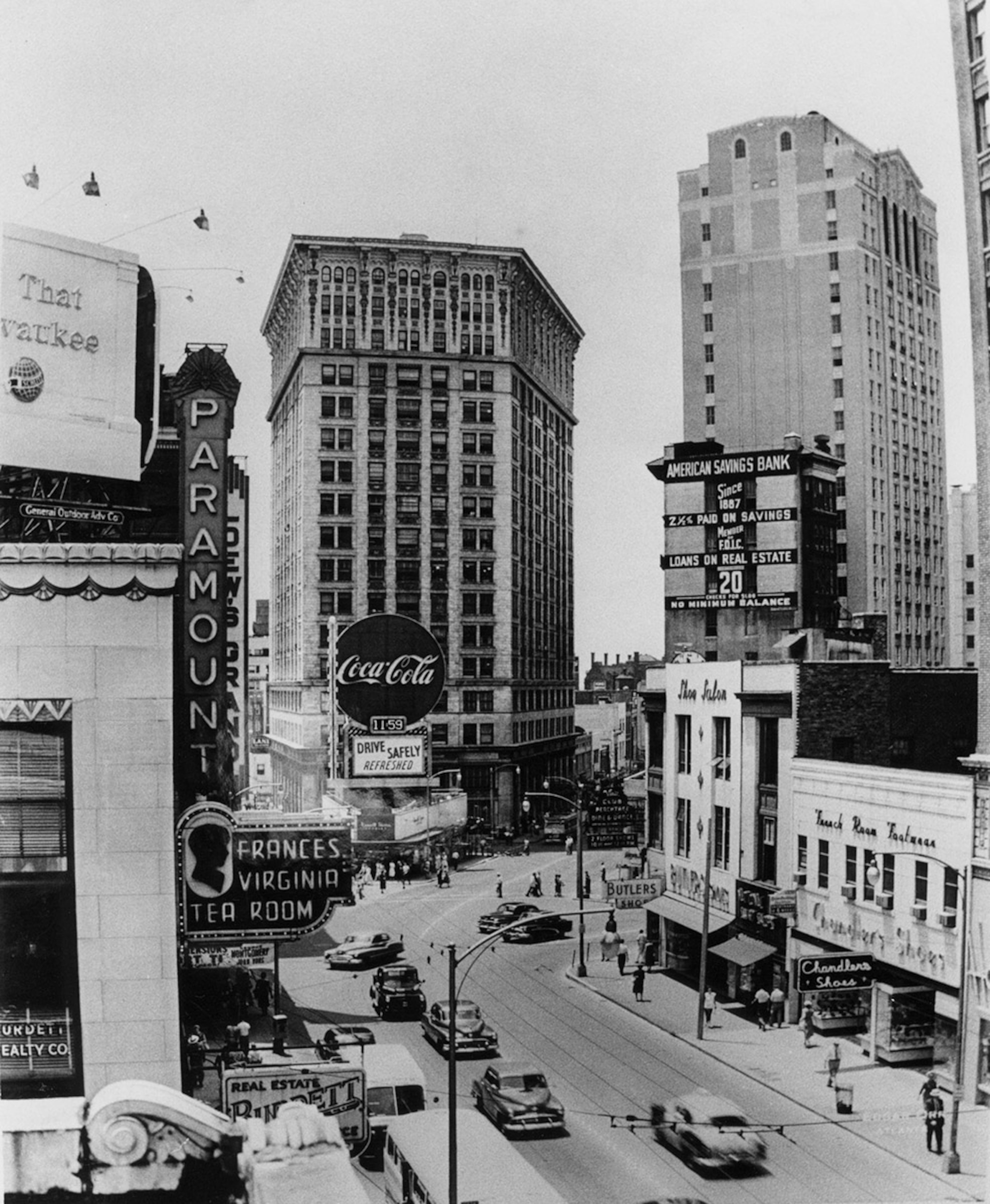 That 1948 sign anchored Margaret Mitchell Square for the next 33 years (it's seen here in 1952), and is still fondly remembered by longtime Atlantans as our city's answer to Times Square. (Atlanta Historical Society)