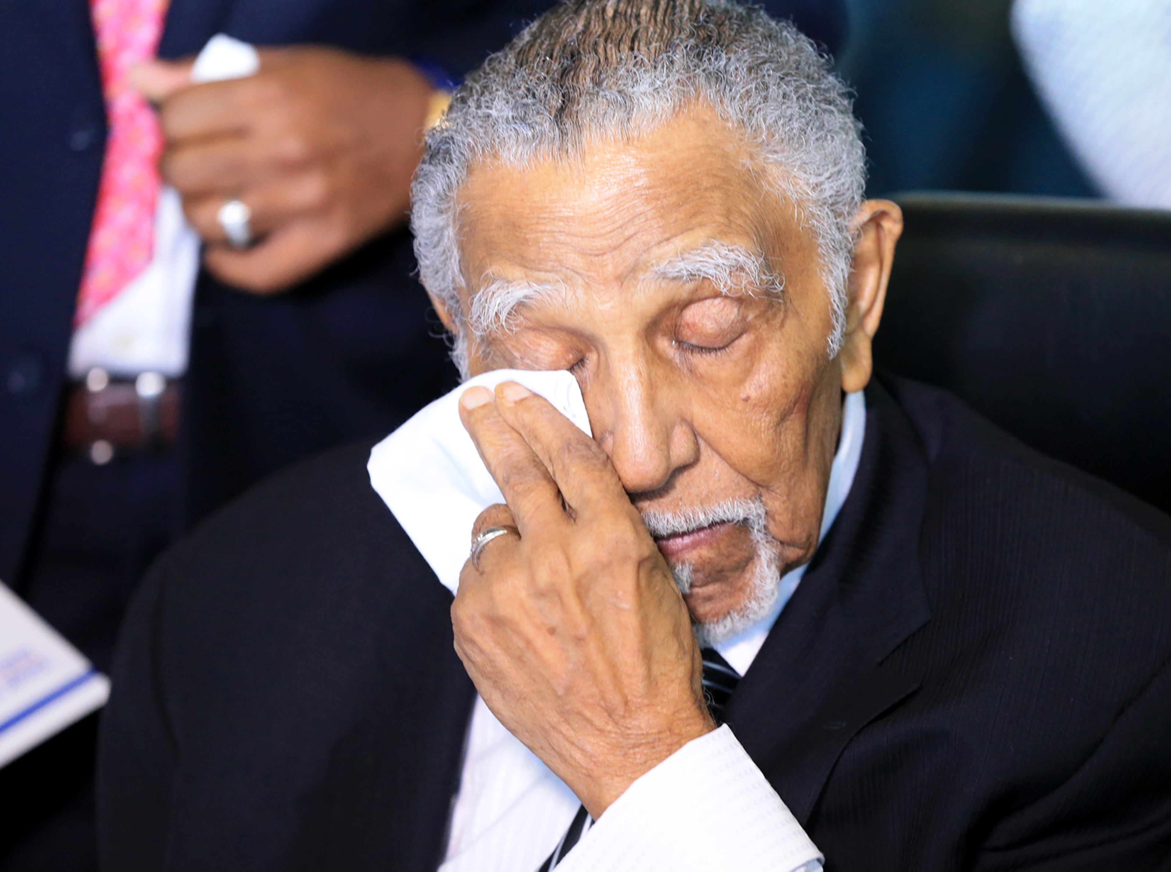 Lowery wipes his eyes during presentations while he celebrates his 94th birthday at an event in 2015 in Atlanta. Curtis Compton / ccompton@ajc.com