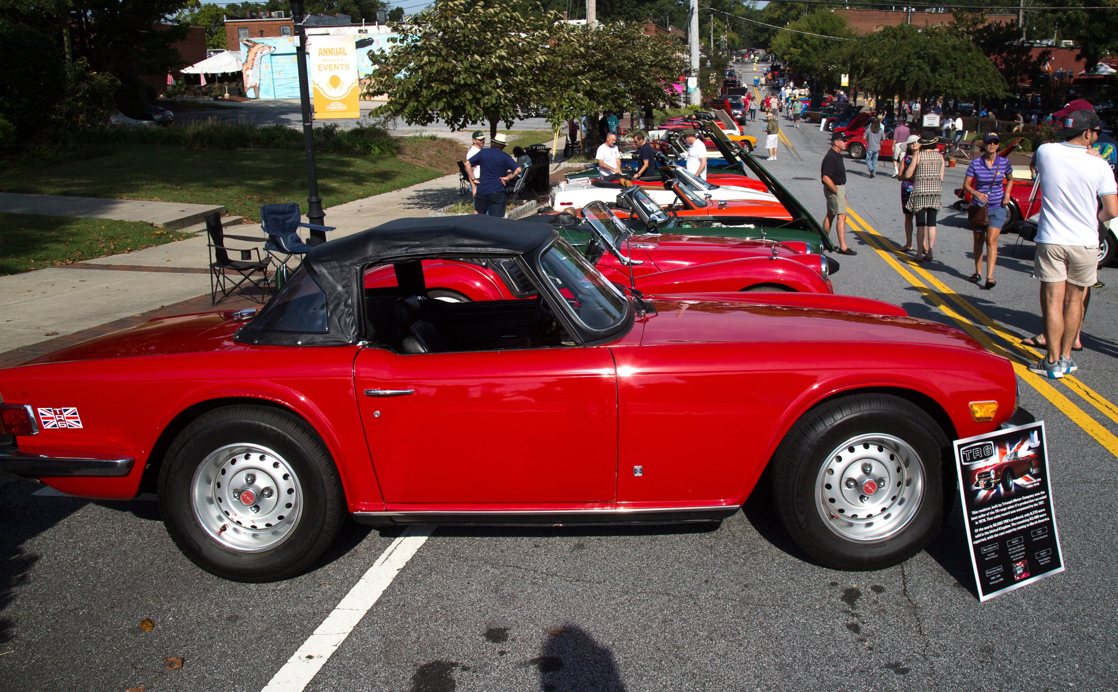 A 1975 Triumph TR6 was on display at the 8th annual Atlanta British Car Fayre in downtown Norcross on Saturday, Sept. 8, 2018. (Photo: STEVE SCHAEFER / SPECIAL TO THE AJC)