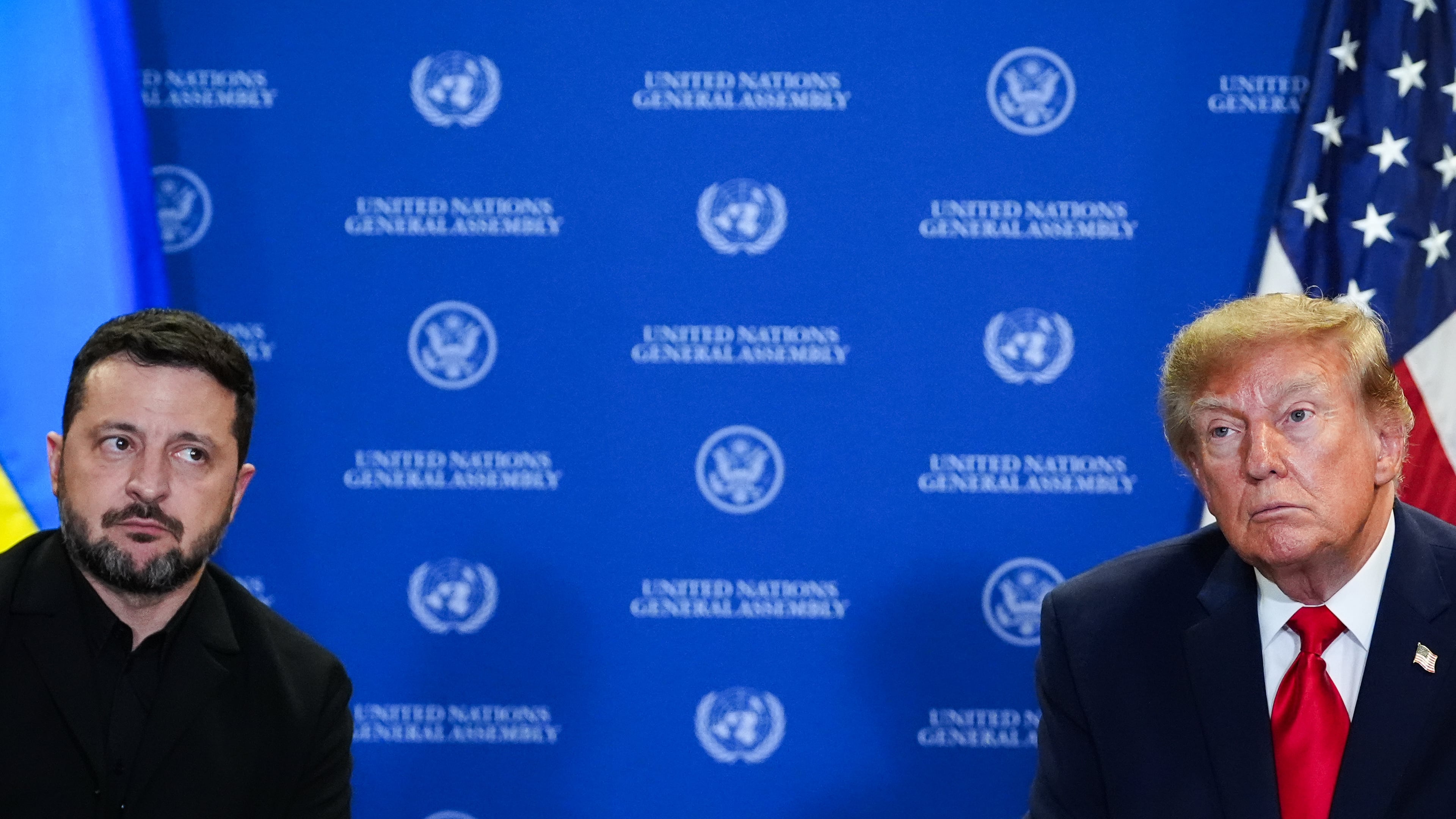 President Donald Trump meets with Ukraine's President Volodymyr Zelenskyy during the United Nations General Assembly, Tuesday, Sept. 22, 2026, at the UN headquarters. (AP Photo/Julia Demaree Nikhinson)