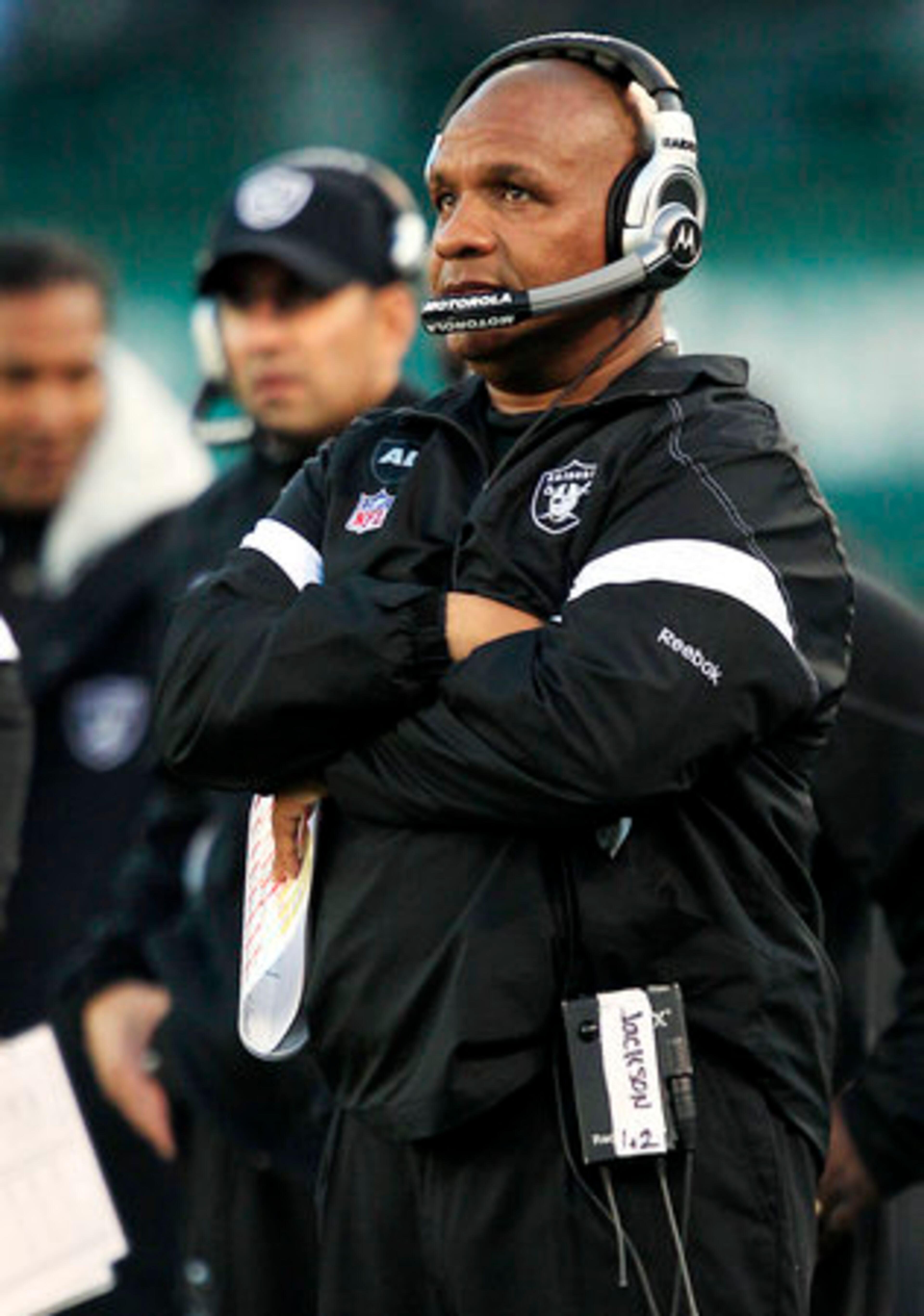 HUE JACKSON, whom the Raiders fired after one season in which the team went 8-8. Arthur Blank and some of the Falcons players already are familiar with him. Jackson served as Atlanta's offensive coordinator in 2007.