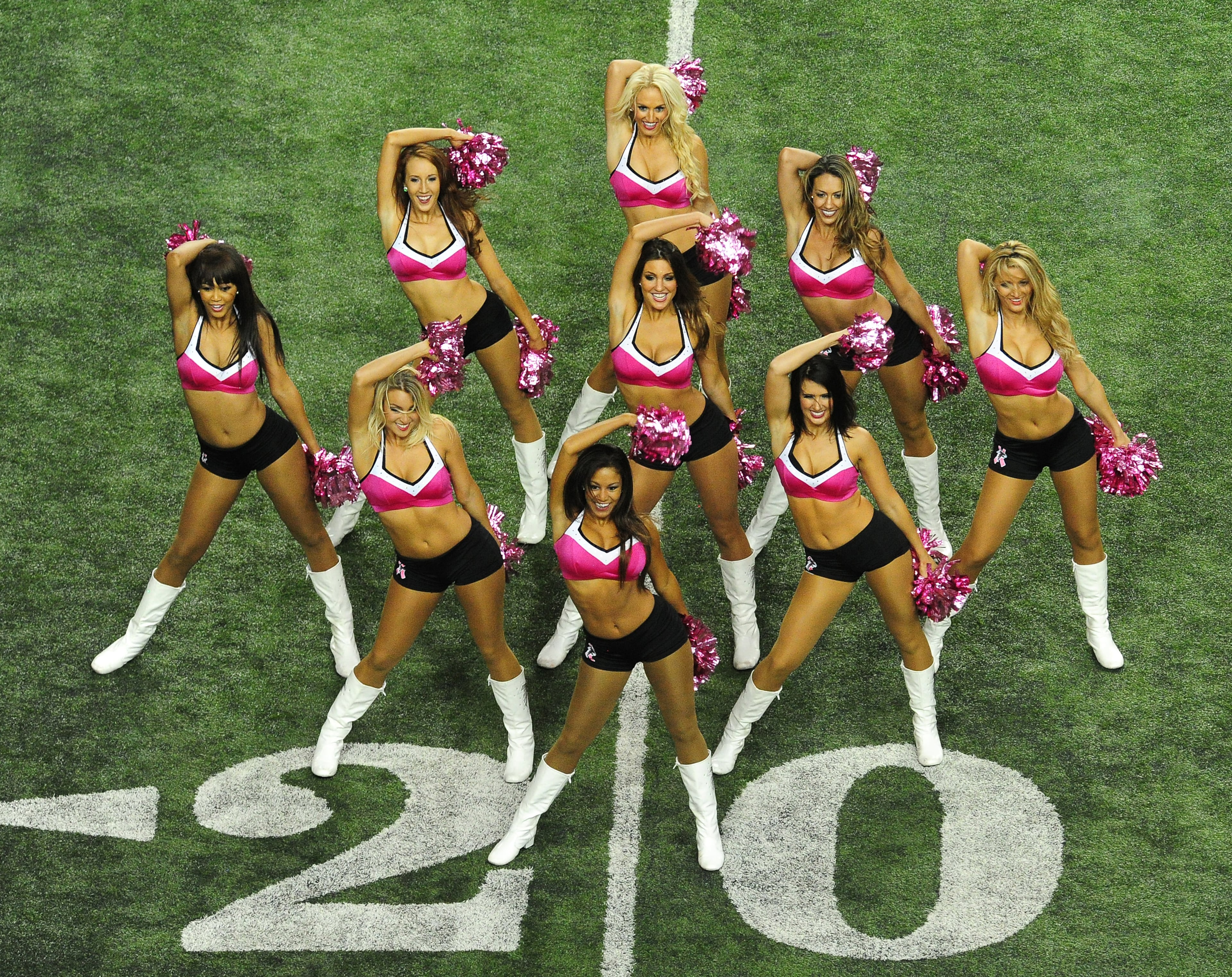 Members of the Atlanta Falcons cheerleaders performs during the game against the Chicago Bears at the Georgia Dome on October 12, 2014 in Atlanta, Georgia. (Photo by Scott Cunningham/Getty Images)