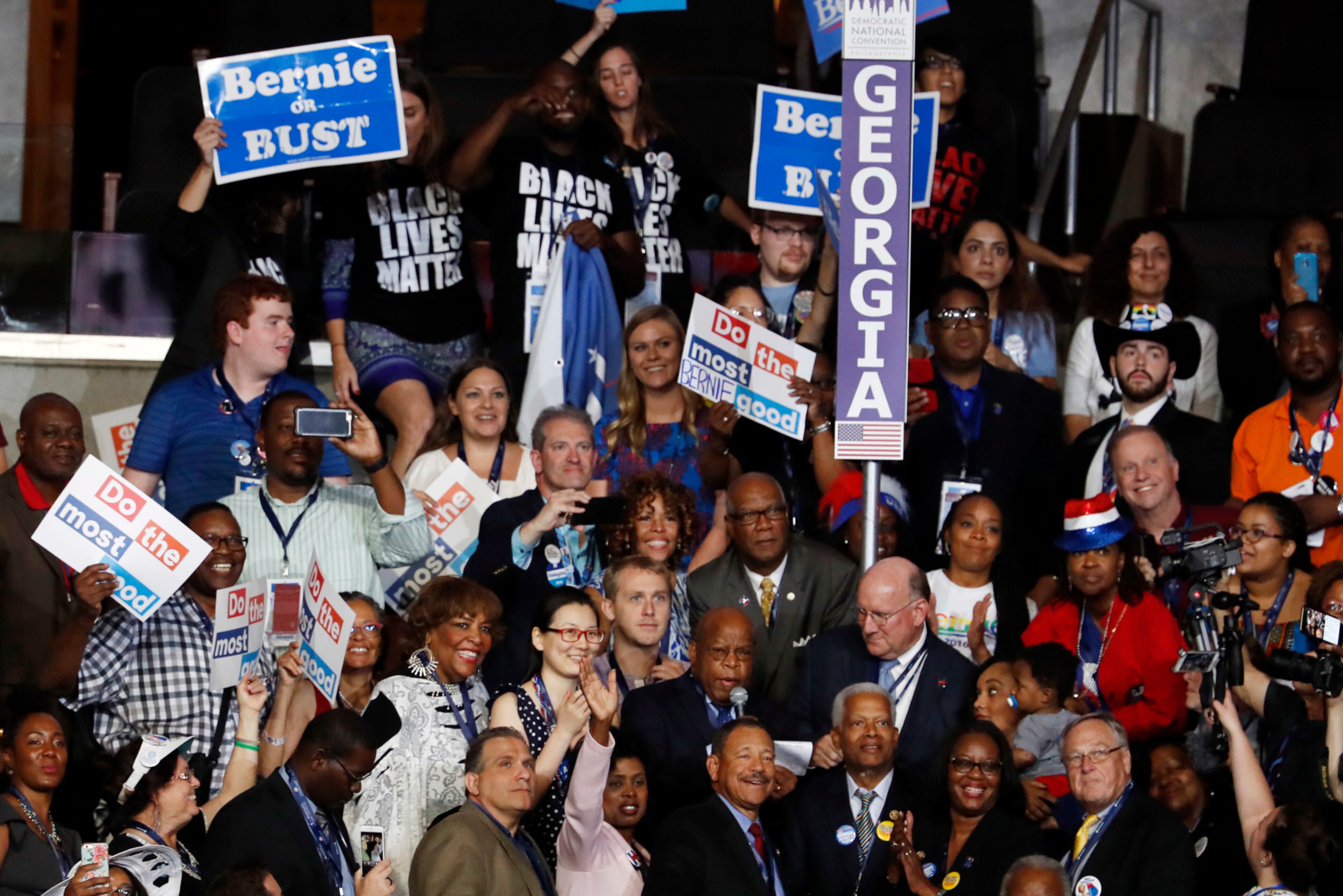 The delegates from Georgia casts their for President of the United States during the second day of the Democratic National Convention in Philadelphia , Tuesday, July 26, 2016. (AP Photo/Mary Altaffer)