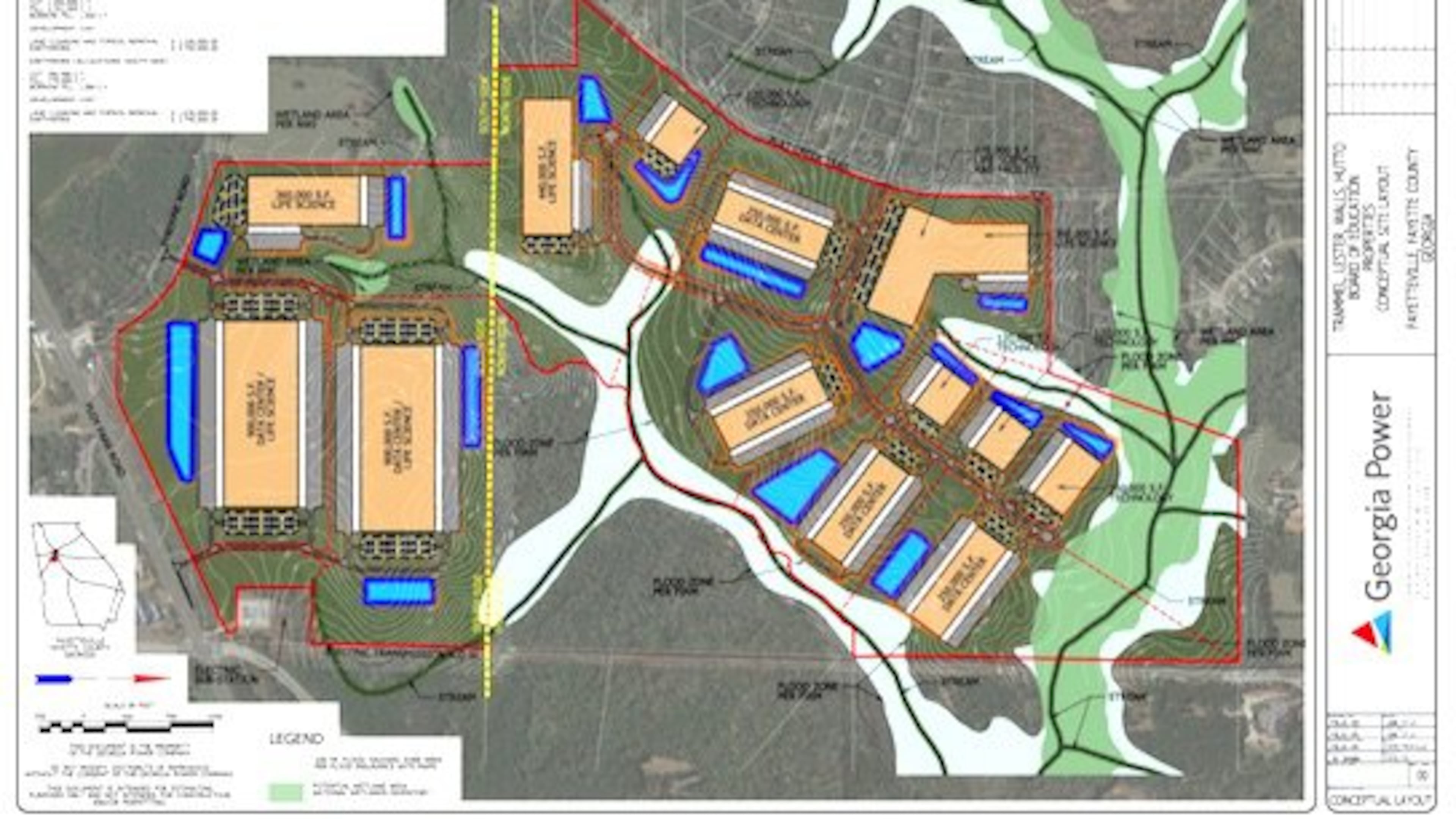 This is a site plan for a giant data center campus in Fayette County that was first obtained by the Fayette County Citizen.