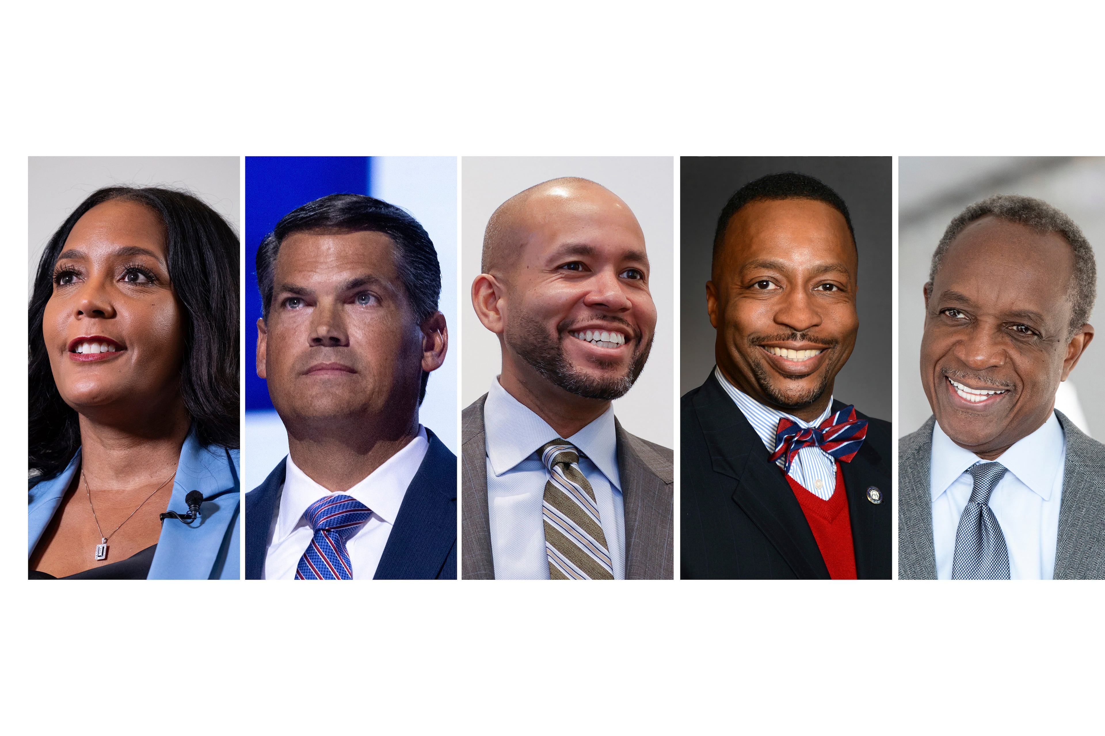(From left) Keisha Lance Bottoms, Geoff Duncan, Jason Esteves, Derrick Jackson and Michael Thurmond are vying to be the Democratic nominee for governor.