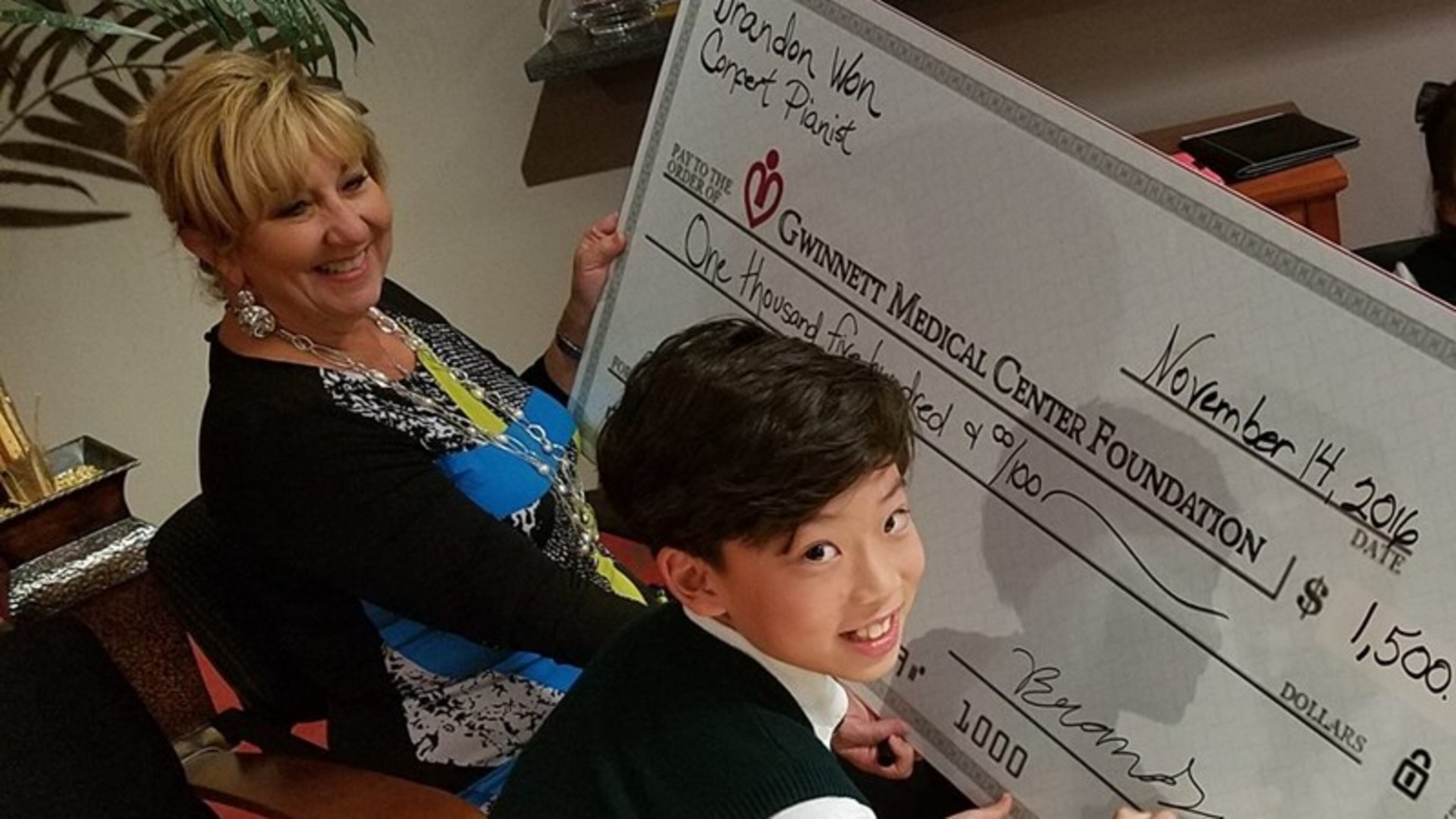 Brandon Won, 10, recently donated $1,500 to the Gwinnett Medical Center Foundation in honor of the doctors and staff treating his grandmother for cancer. (Credit: Gwinnett Medical Center Foundation)