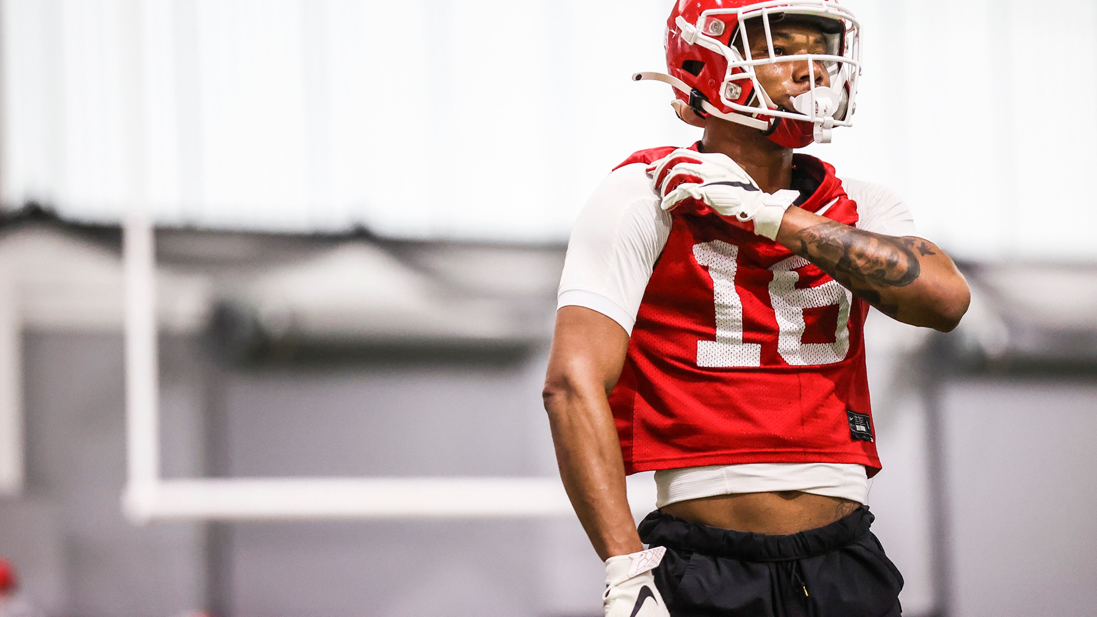 Georgia wide receiver Demetris Robertson (16) during the Bulldogs’ first practice session of the spring Tuesday, March 16, 2021, in Athens. (Tony Walsh/UGA)