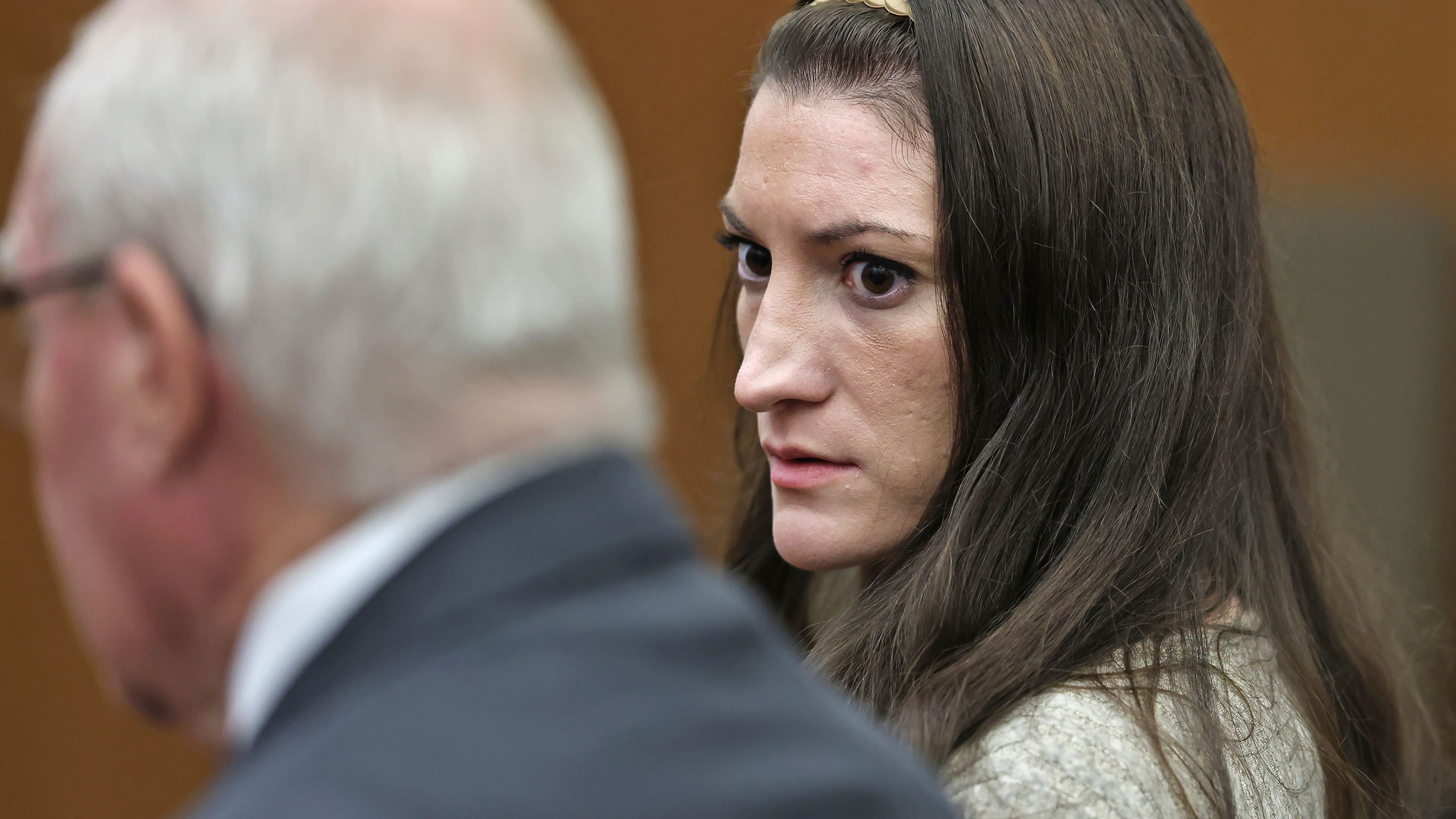 Lindsay Clancy looks to her lawyer Kevin Reddington as the jury keeps deliberating at her murder trial at Plymouth Superior Court in Plymouth, Mass., Tuesday, Sept. 1, 2026. (Greg Derr/The Patriot Ledger via AP, Pool)
