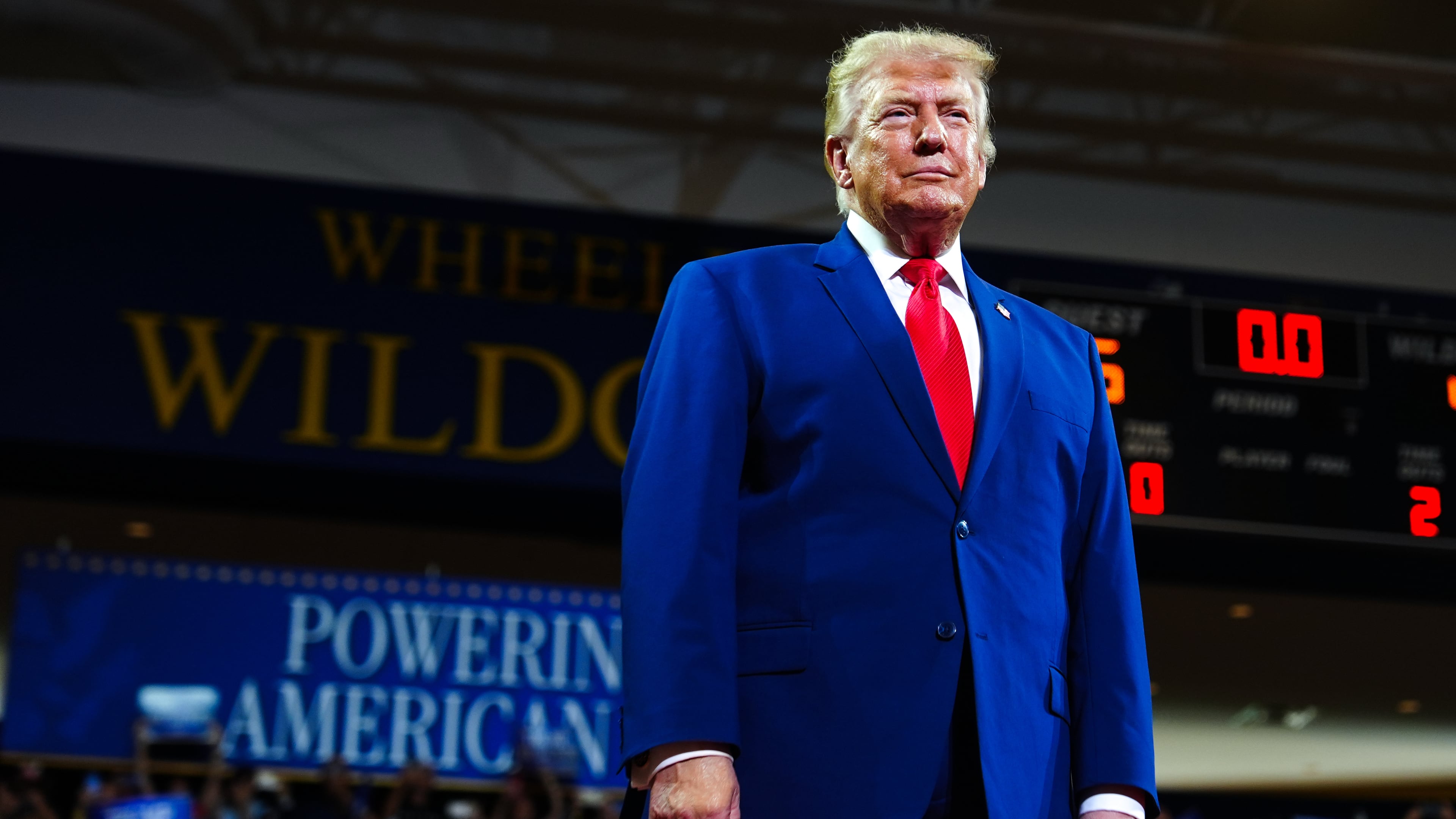 President Donald Trump arrives to speak at Wheeler High School, Wednesday, July 22, 2026, in Marietta, Ga. (AP Photo/Julia Demaree Nikhinson)