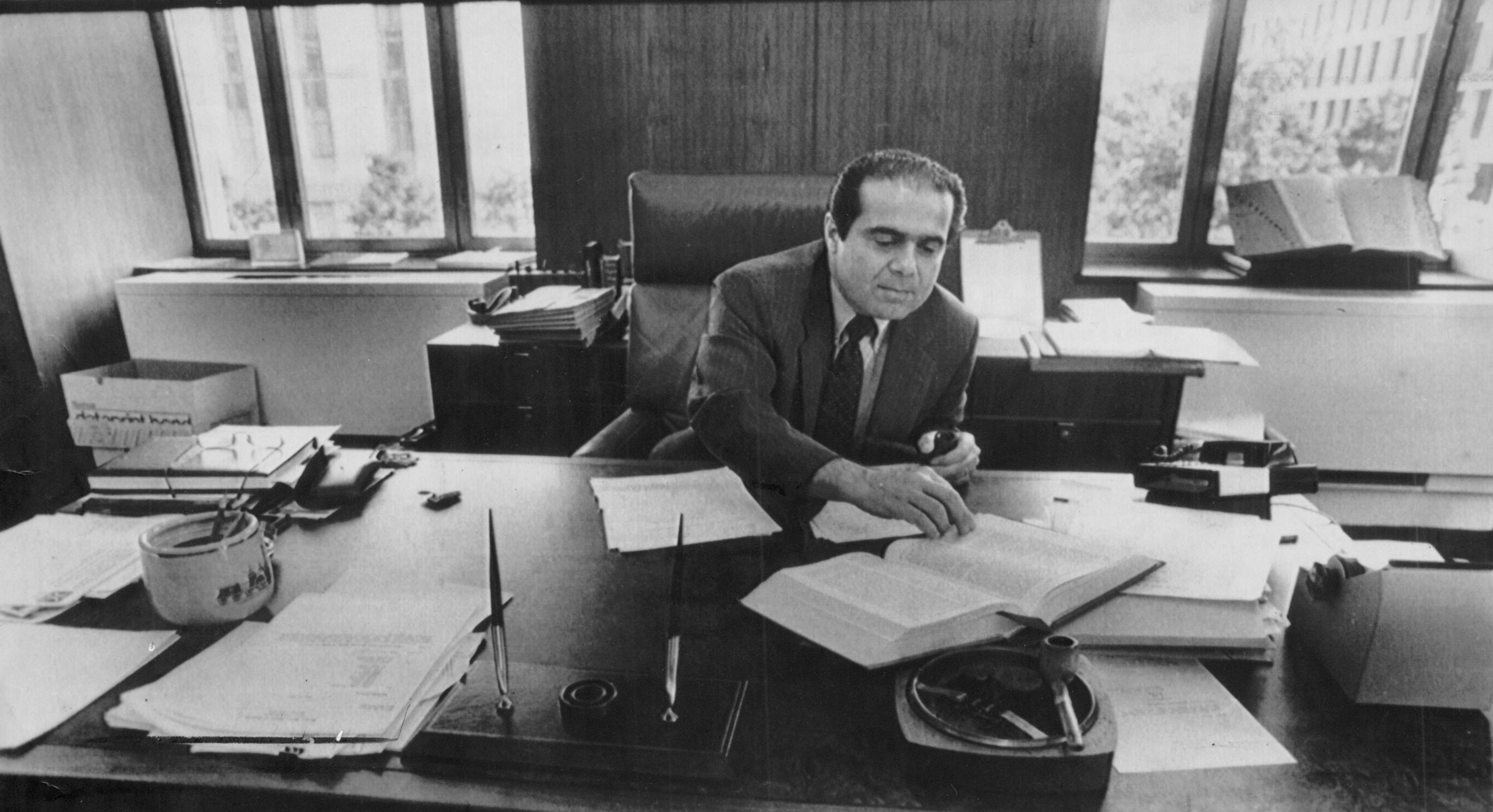 Judge Antonin Scalia, then serving on the United States Court of Appeals in the District of Columbia Circuit, at his office in Washington, July 28, 1986. Scalia, who later became a justice on the Supreme Court, died on Feb. 13, 2016. He was 79. (Paul Hosefros/The New York Times)