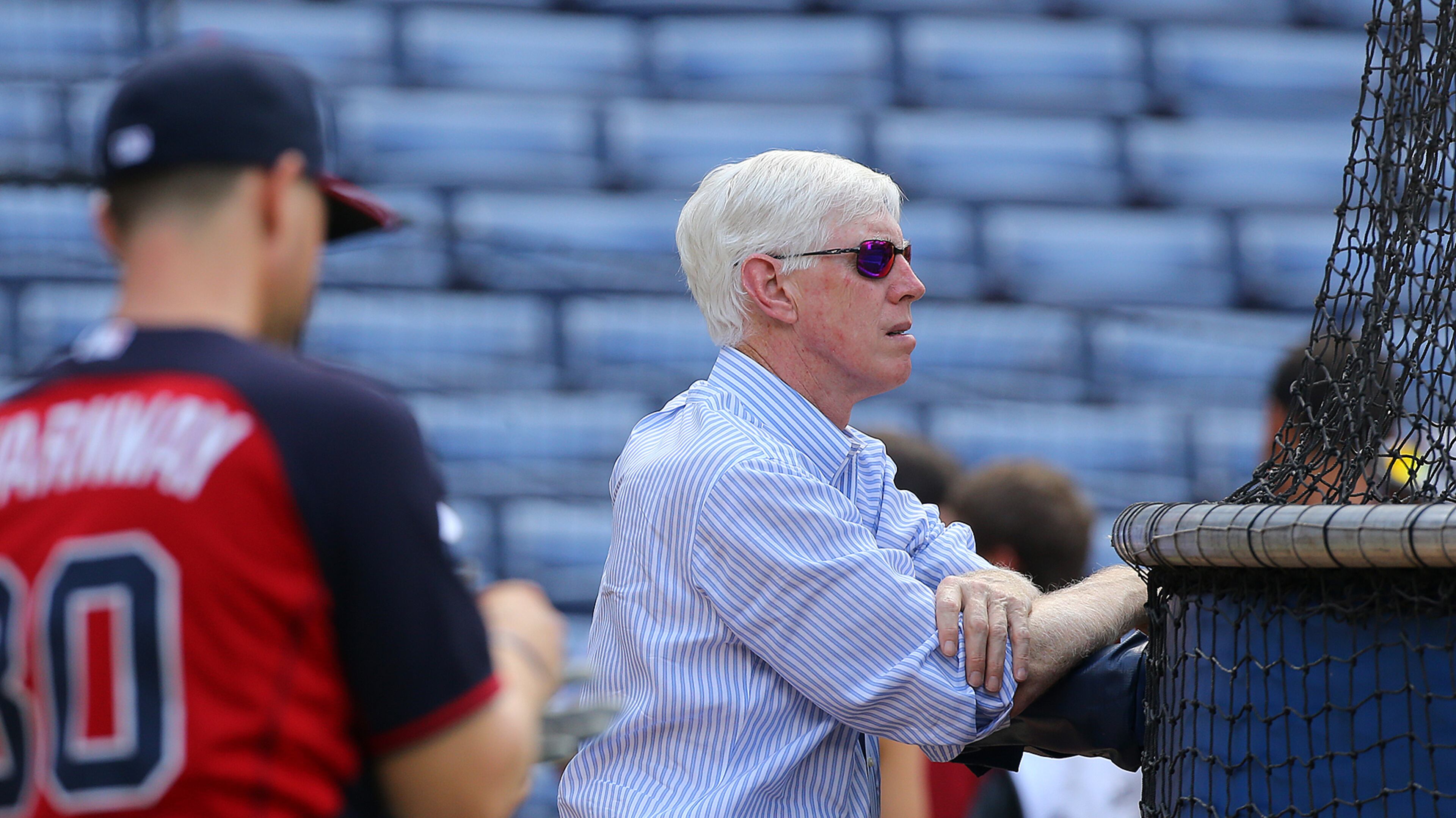 Braves CEO Terry McGuirk, shown here watching batting practice, made a presentation at a Liberty Media investors meeting Thursday. (File photo by Curtis Compton / ccompton@ajc.com)