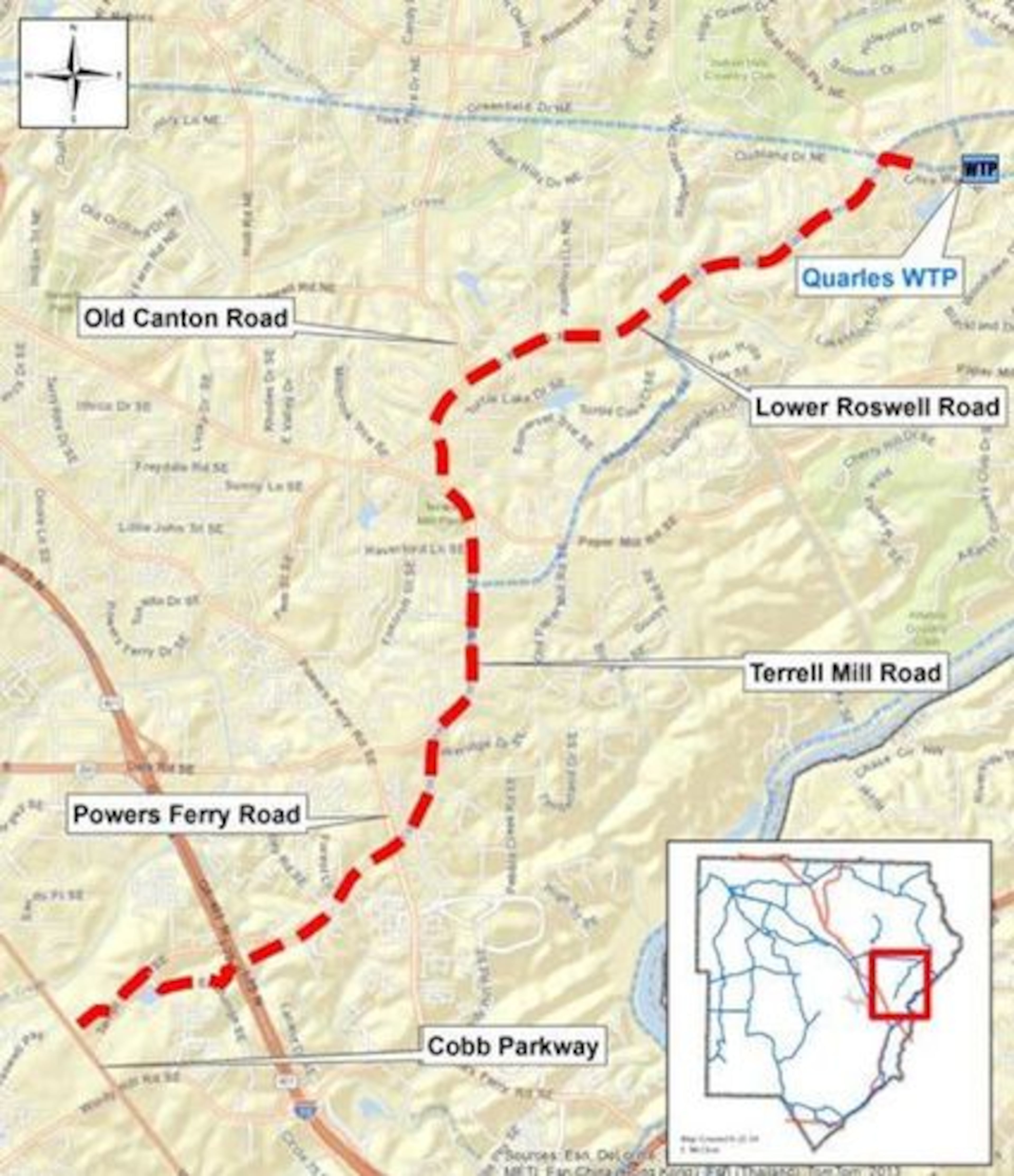 The $42 million project to replace 6.1 miles of water main in eastern Cobb County is expected to take two years and be a major traffic disruption. (Cobb County-Marietta Water Authority)
