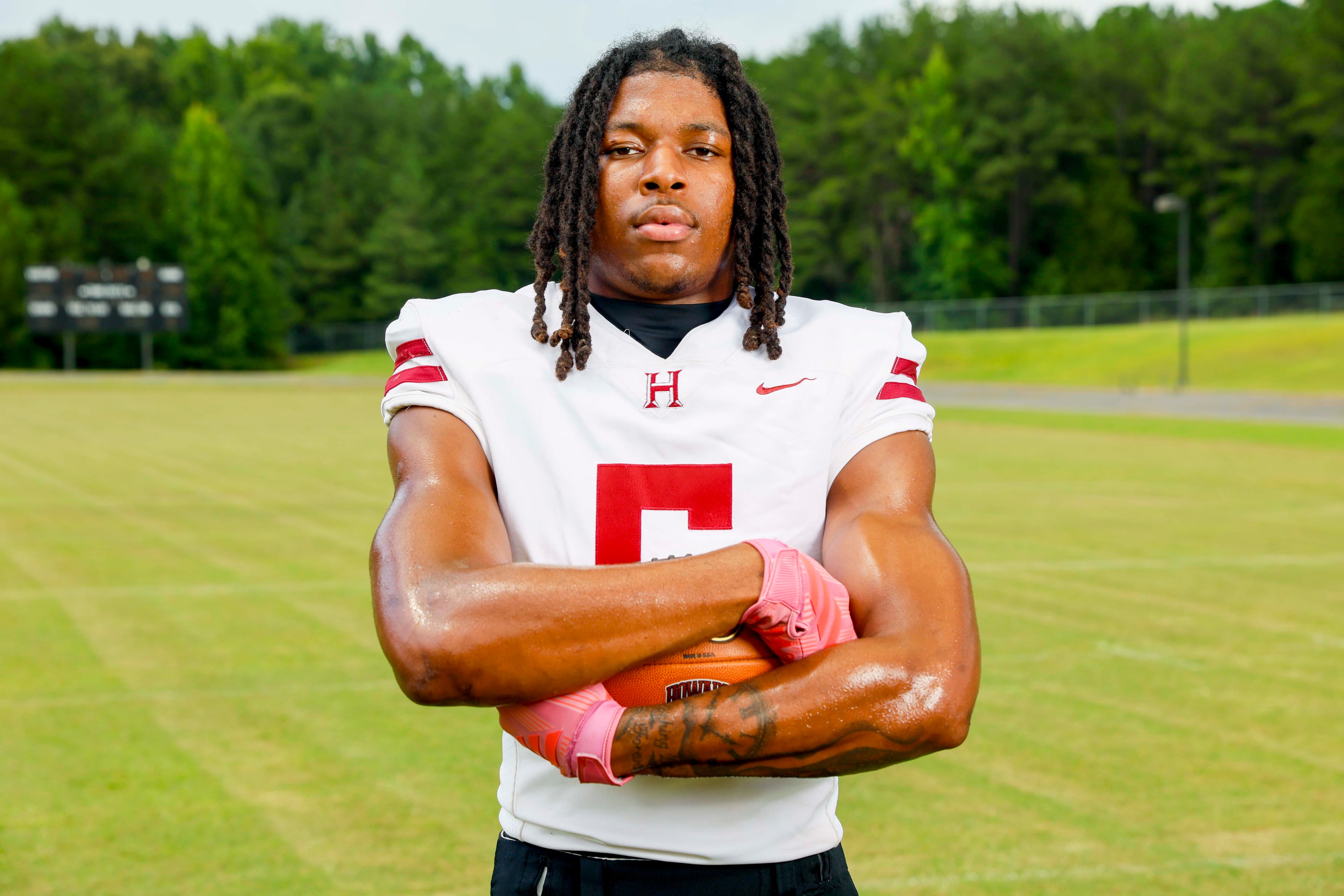 AJC Super 11 Howard safety Ta’Shawn Poole poses for a portrait at Howard High School on Monday, July 13, 2026, in Macon, Ga. (Miguel Martinez/AJC)