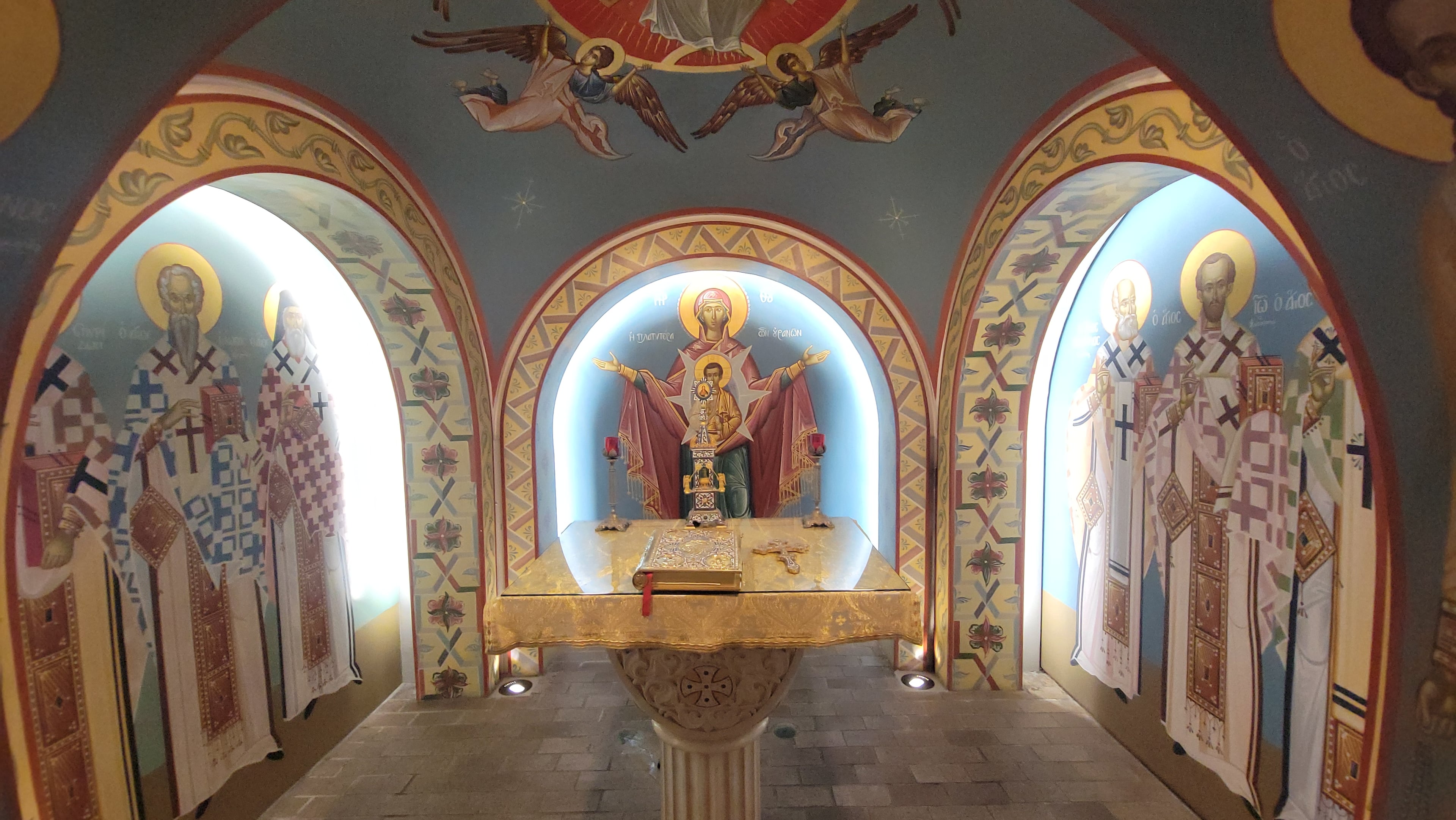 The St. Photios Greek Orthodox National Shrine features Byzantine-style frescoes painted in the 1970s. (Tracey Teo for the AJC)