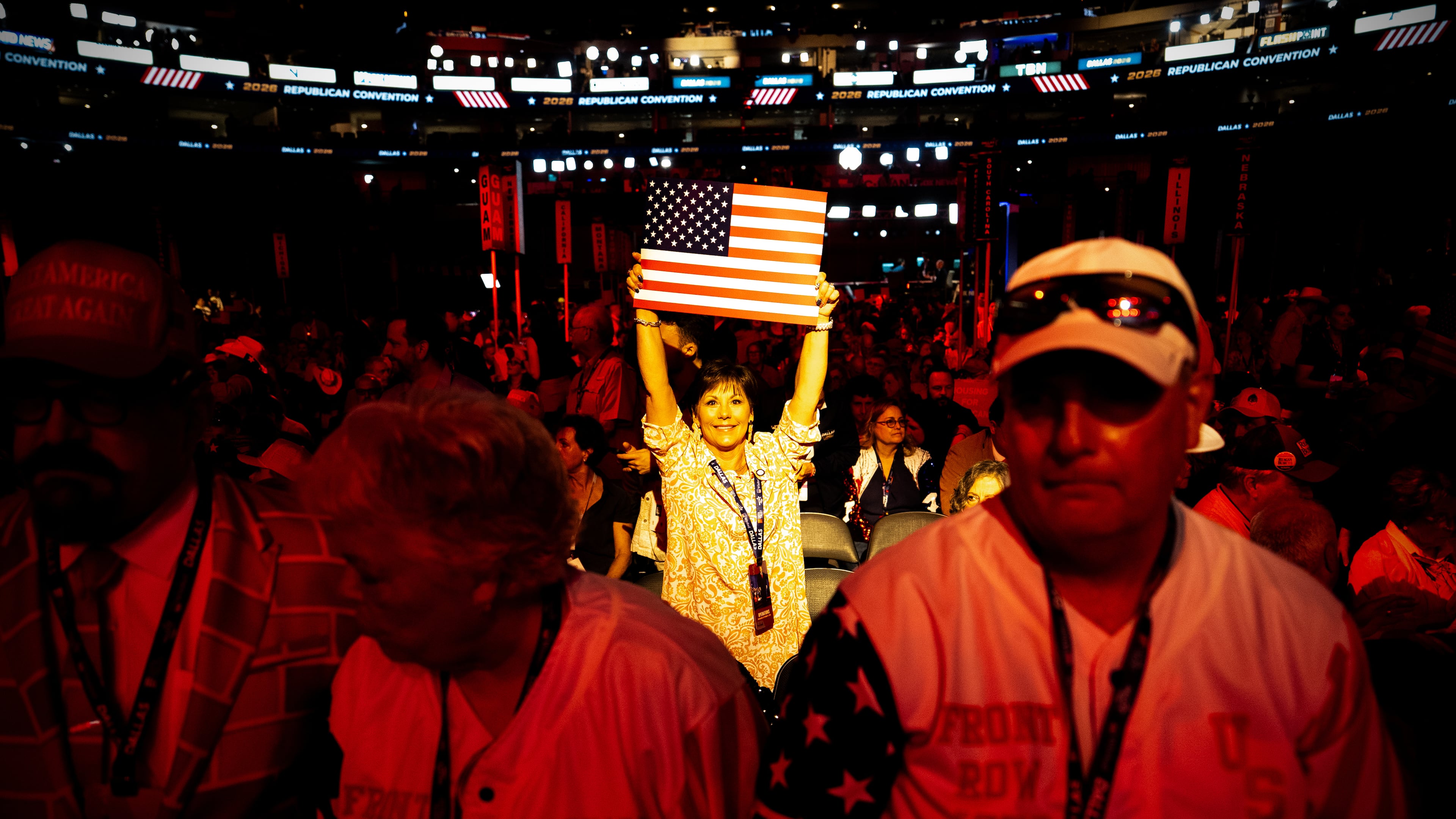 People attend the Republican convention, Wednesday, Sept. 9, 2026, in Dallas. (AP Photo/Julia Demaree Nikhinson)