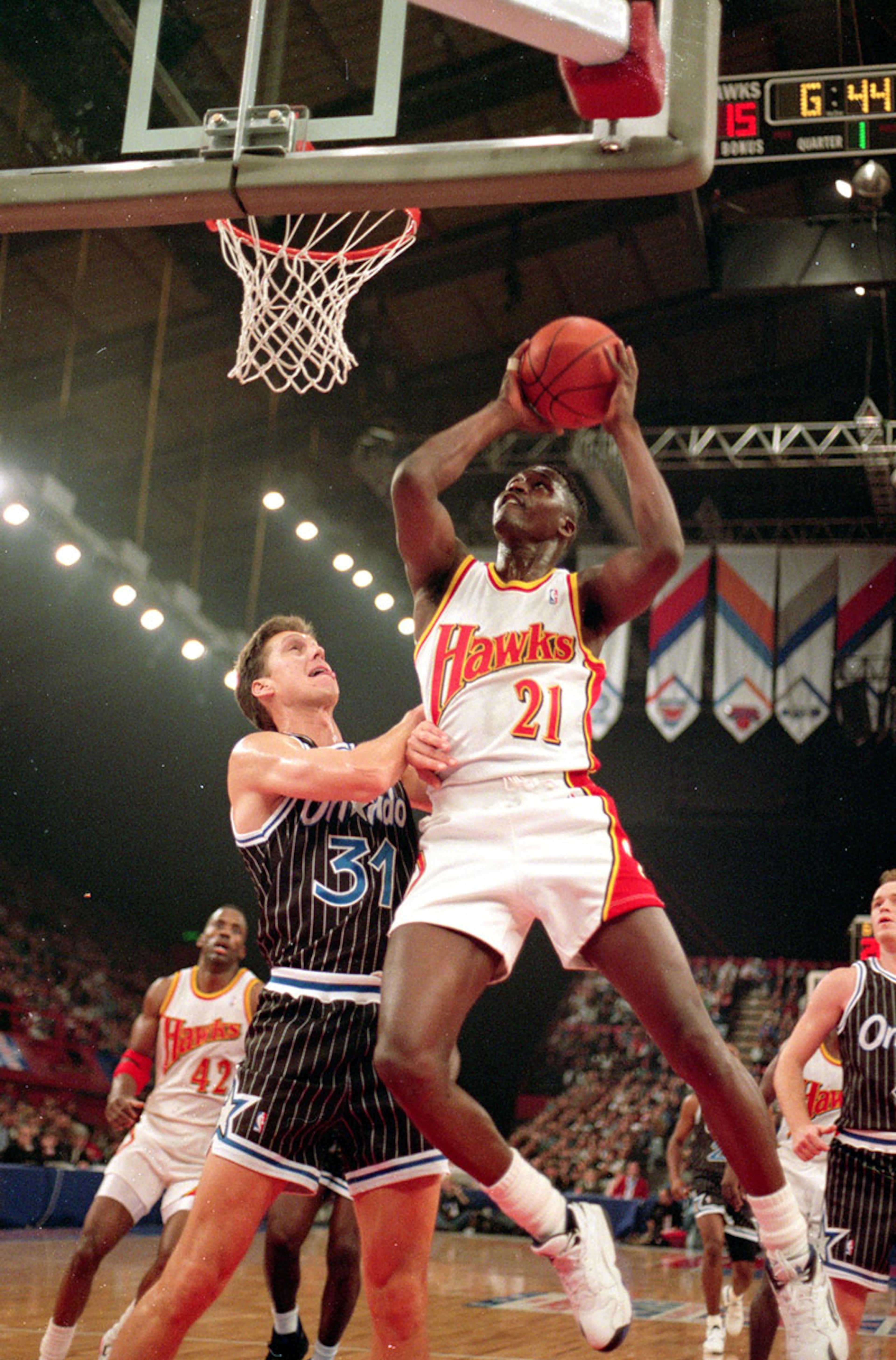 Oct. 31, 1993: The Hawks' Dominique Wilkins became a London favorite with his moves to the basket at London's Wembley Stadium. The back-to-back matchups against the Magic in 1993 were the first preseason games between NBA teams played in Europe.
