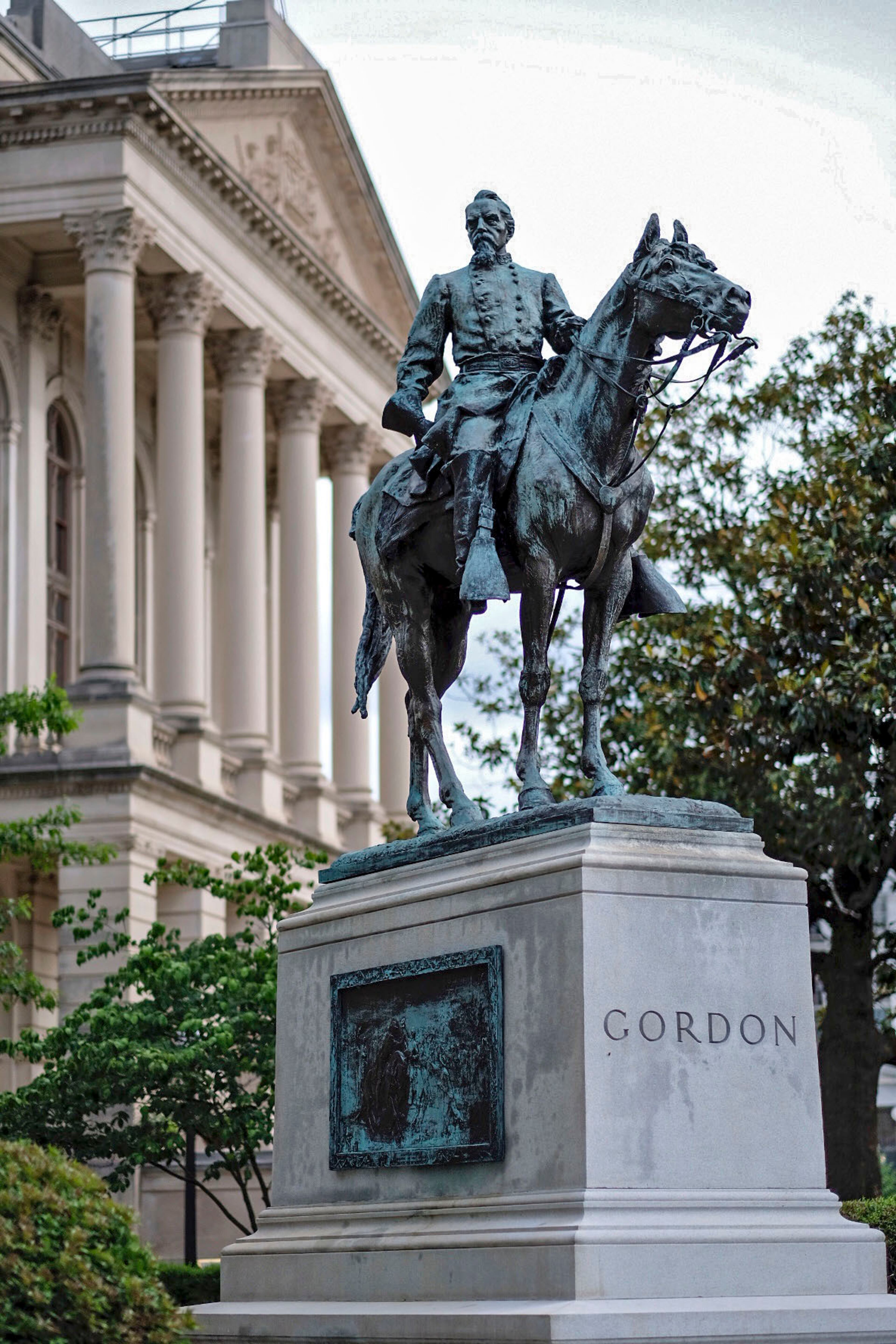 Protesters are demanding the removal of the statue of Confederate General James Brown Gordon at the Capitol. (Photo: Ben Gray for The Atlanta Journal-Constitution)