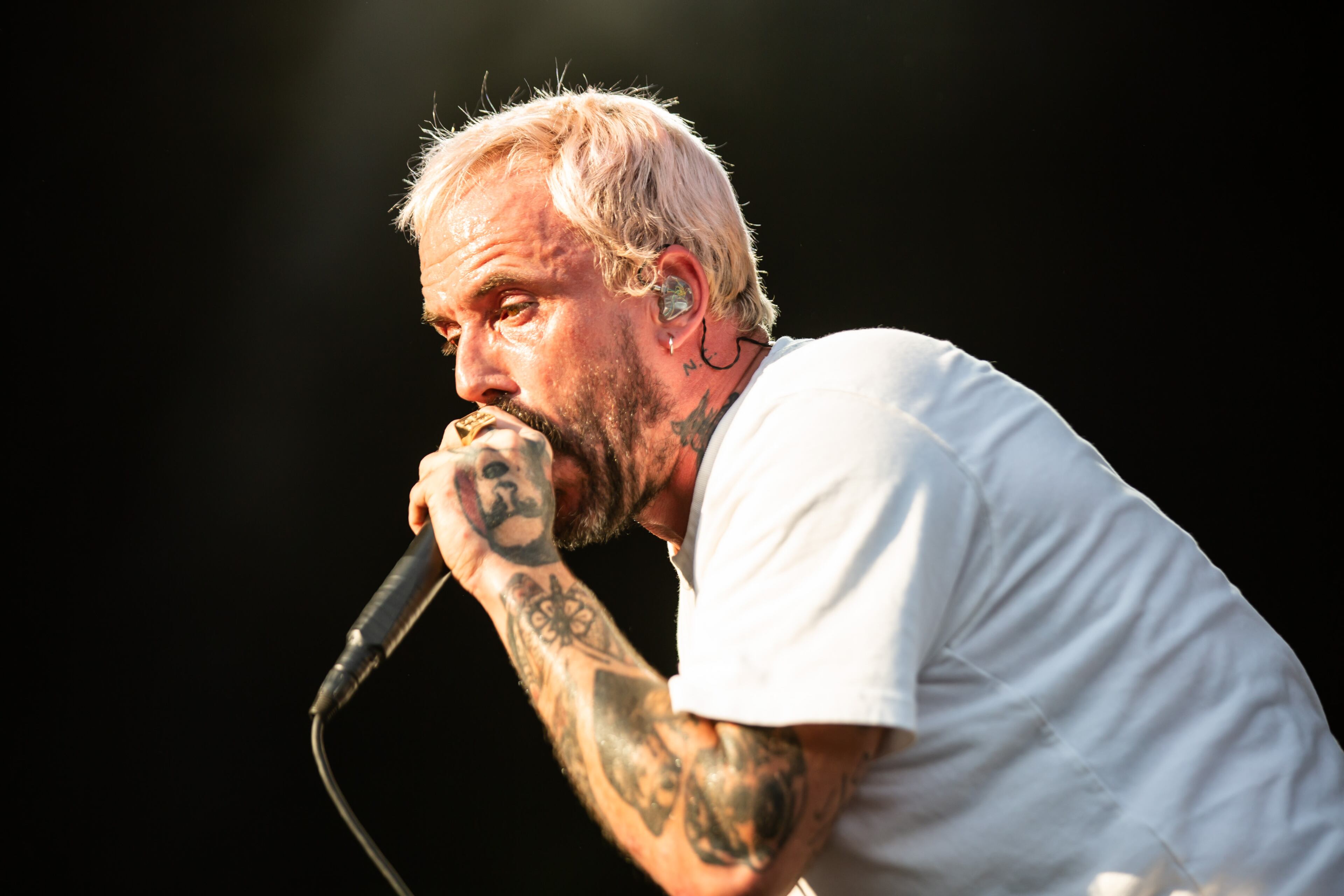 Idles frontman Joe Talbot performs on Friday, Sept. 19, 2025, in Atlanta’s Piedmont Park during the first day of Shaky Knees. (Ryan Fleisher for the AJC)