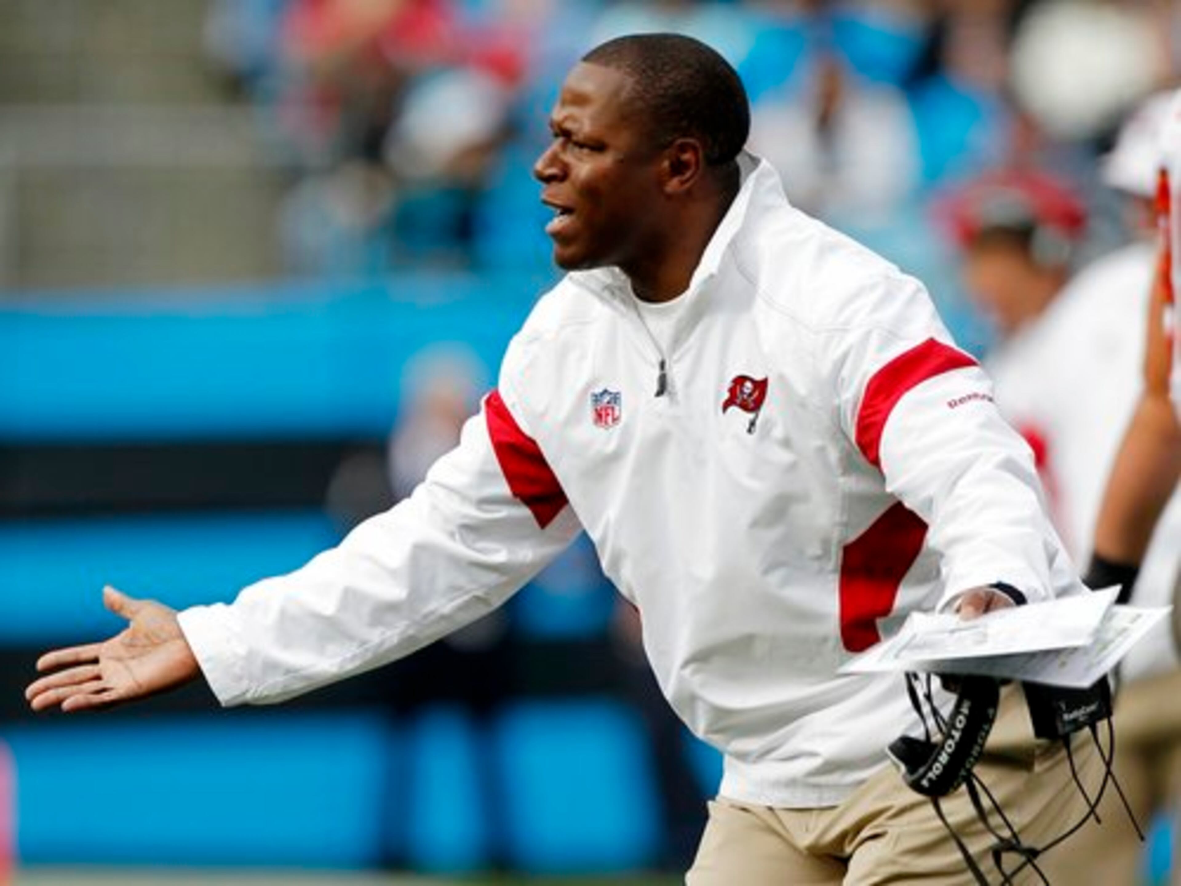 Raheem Morris went 3-13 during his first season in Tampa Bay. In his second season, Morris guided the Bucs to a 10-6 record and narrowly missed the playoffs. The seven-win improvement was the best in franchise history. (AP 2012)