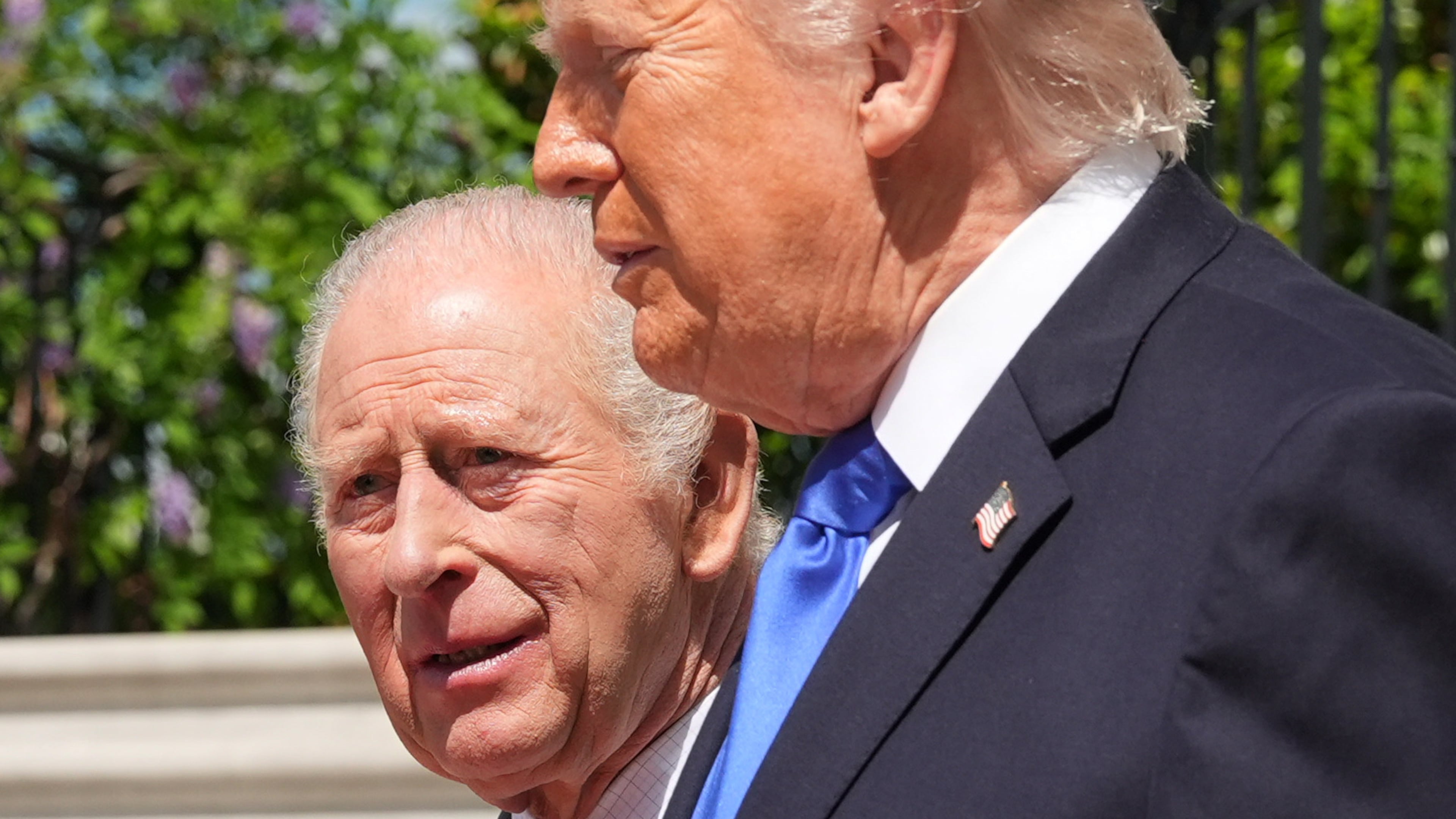 President Donald Trump walks with Britain's King Charles III during the departure on the South Lawn of the White House, Thursday, April 30, 2026, in Washington. (AP Photo/Alex Brandon)