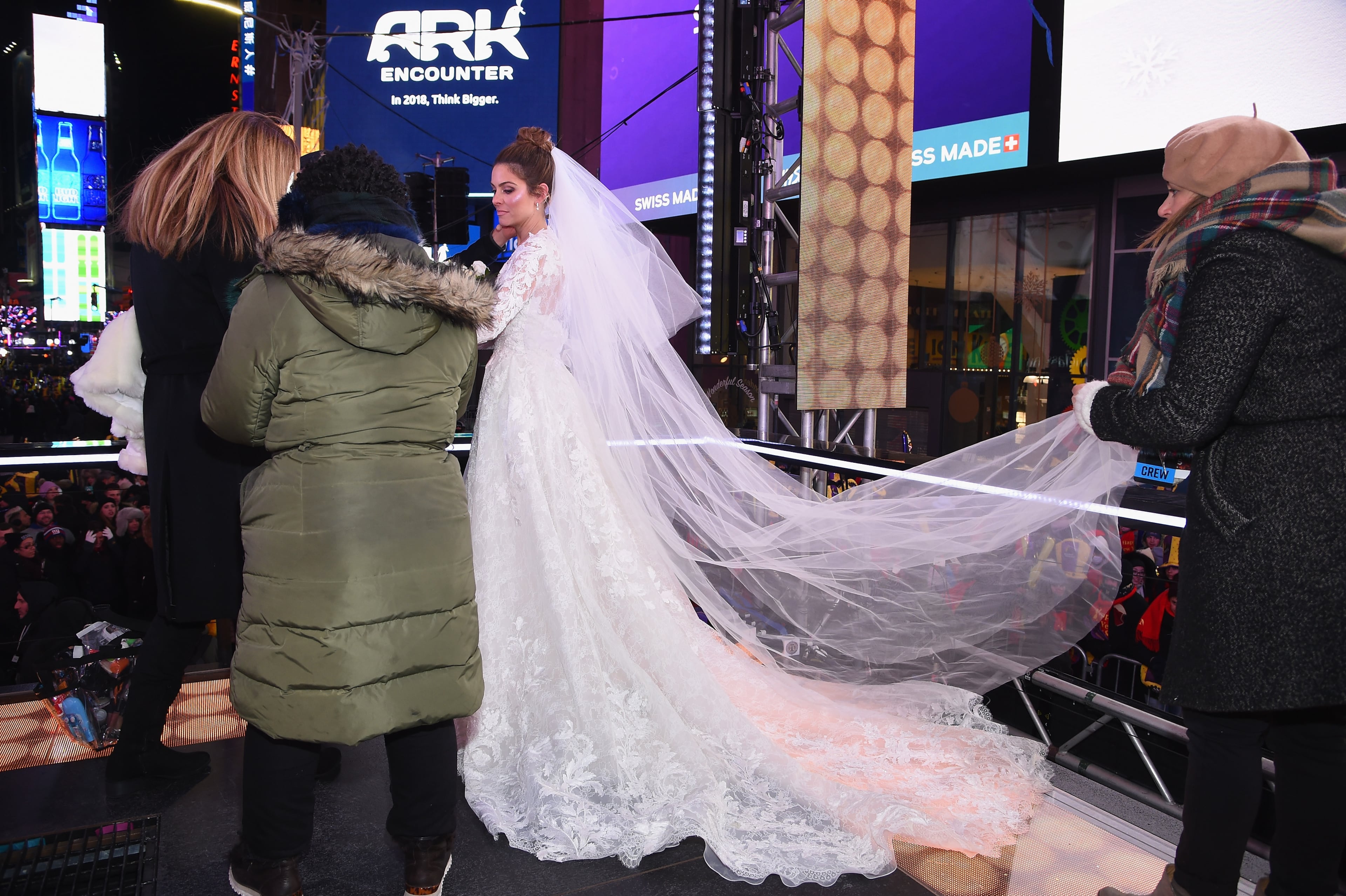 NEW YORK, NY - DECEMBER 31: Maria Menounos holds her wedding ceremony during Maria Menounos and Steve Harvey Live from Times Square at Marriott Marquis Times Square on December 31, 2017 in New York City. (Photo by Dimitrios Kambouris/Getty Images for MM)
