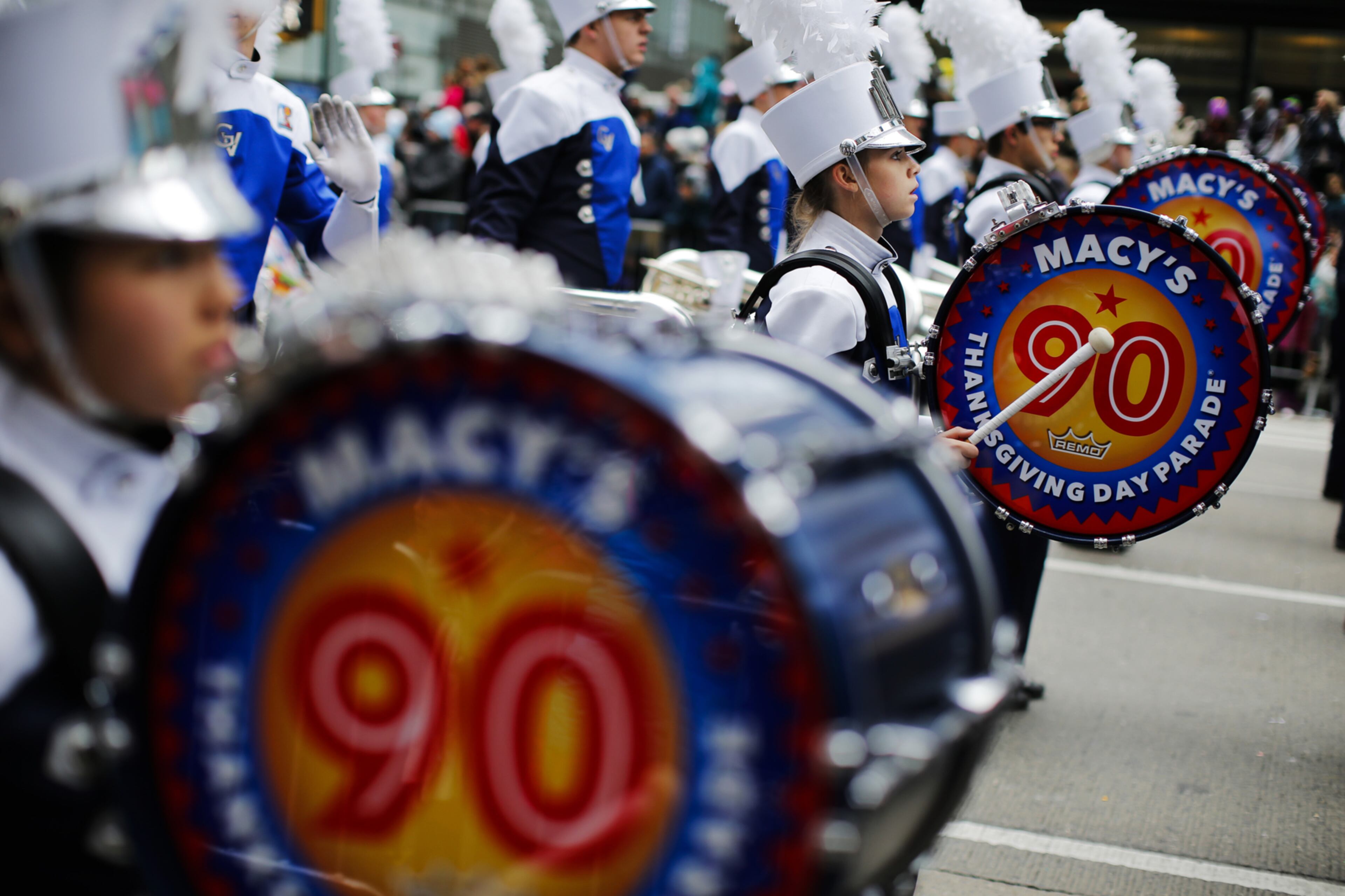 NEW YORK, NY - NOVEMBER 24: Revellers take part during the 90th Macy's Annual Thanksgiving Day Parade on November 24, 2016 in New York City. Security was tight in New York City on Thursday for Macy's Thanksgiving Day Parade after ISIS called supporters in the West to use rented trucks in attacks as similar as the ones operated in France this summer where at least 86 people were killed.(Photo by Eduardo Munoz Alvarez/Getty Images)