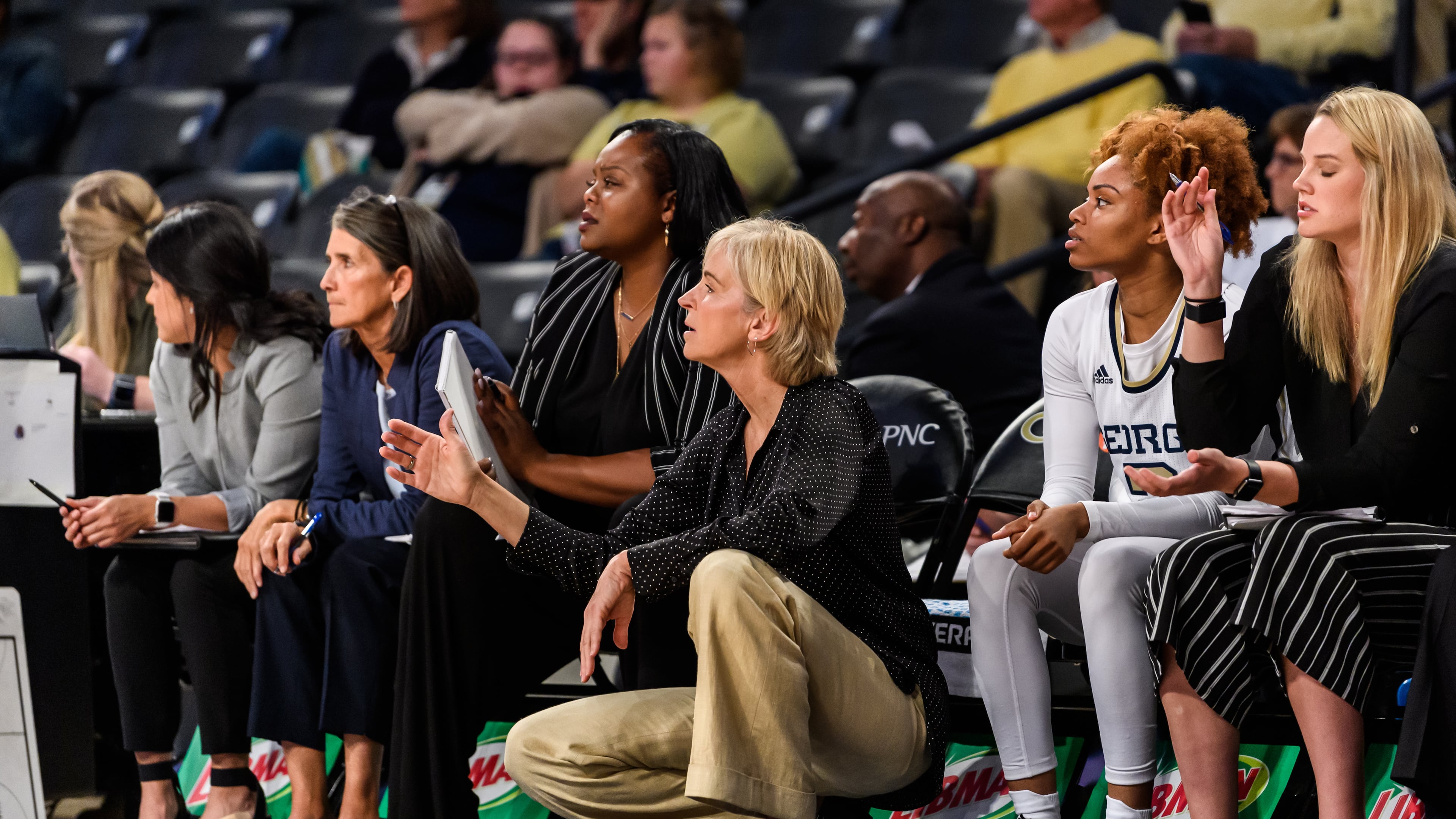 Georgia Tech basketball coach Nell Fortner during the Yellow Jackets' exhibition game against Clayton State at McCamish Pavilion October 30, 2019. (Georgia Tech Athletics)