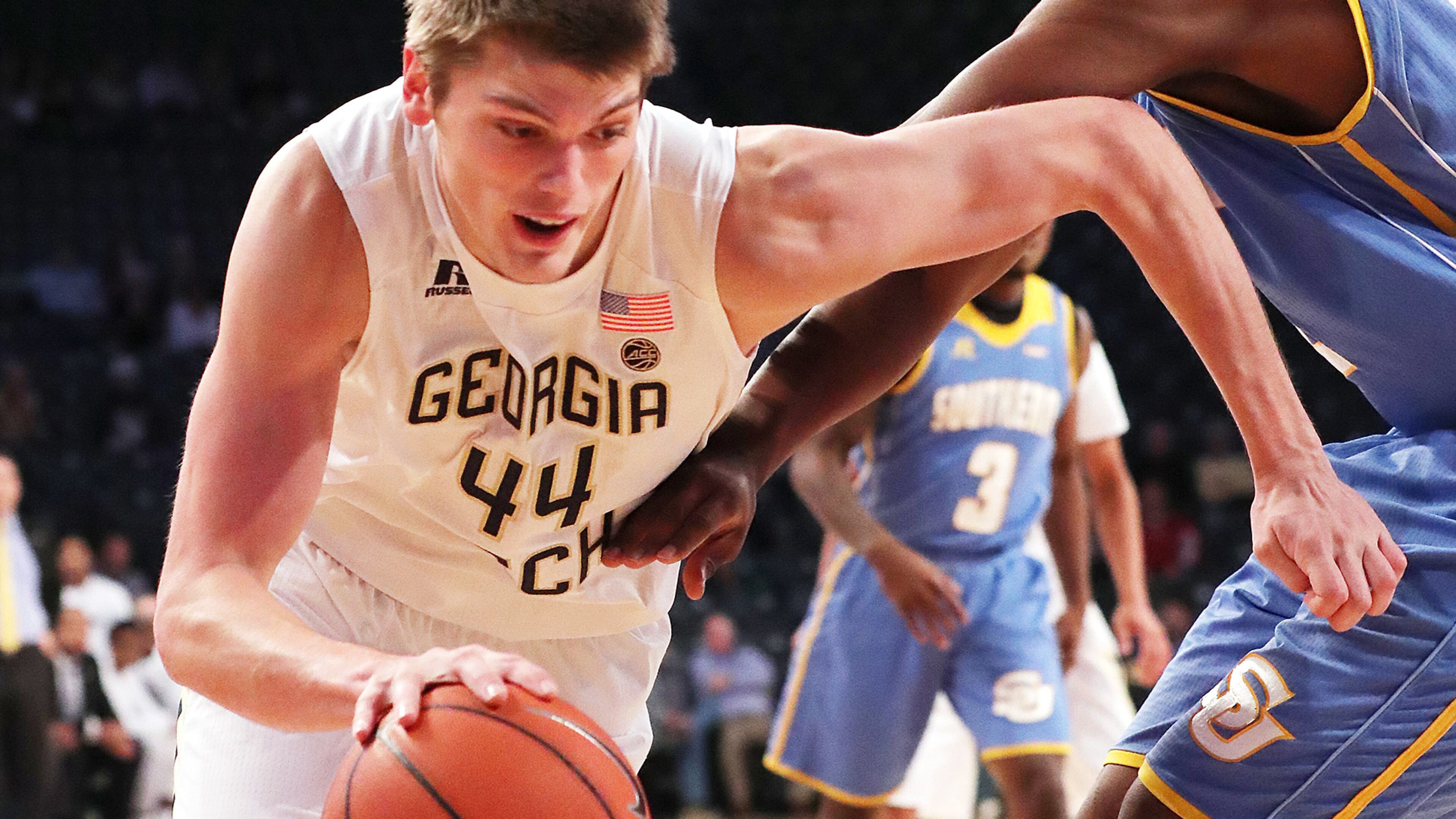 November 14, 2016, Atlanta: Georgia Tech center Ben Lammers drives against the Southern Jaguars in an NCAA college basketball game at McCamish Pavilion on Monday, Nov. 14, 2016, in Atlanta. Curtis Compton/ccompton@ajc.com