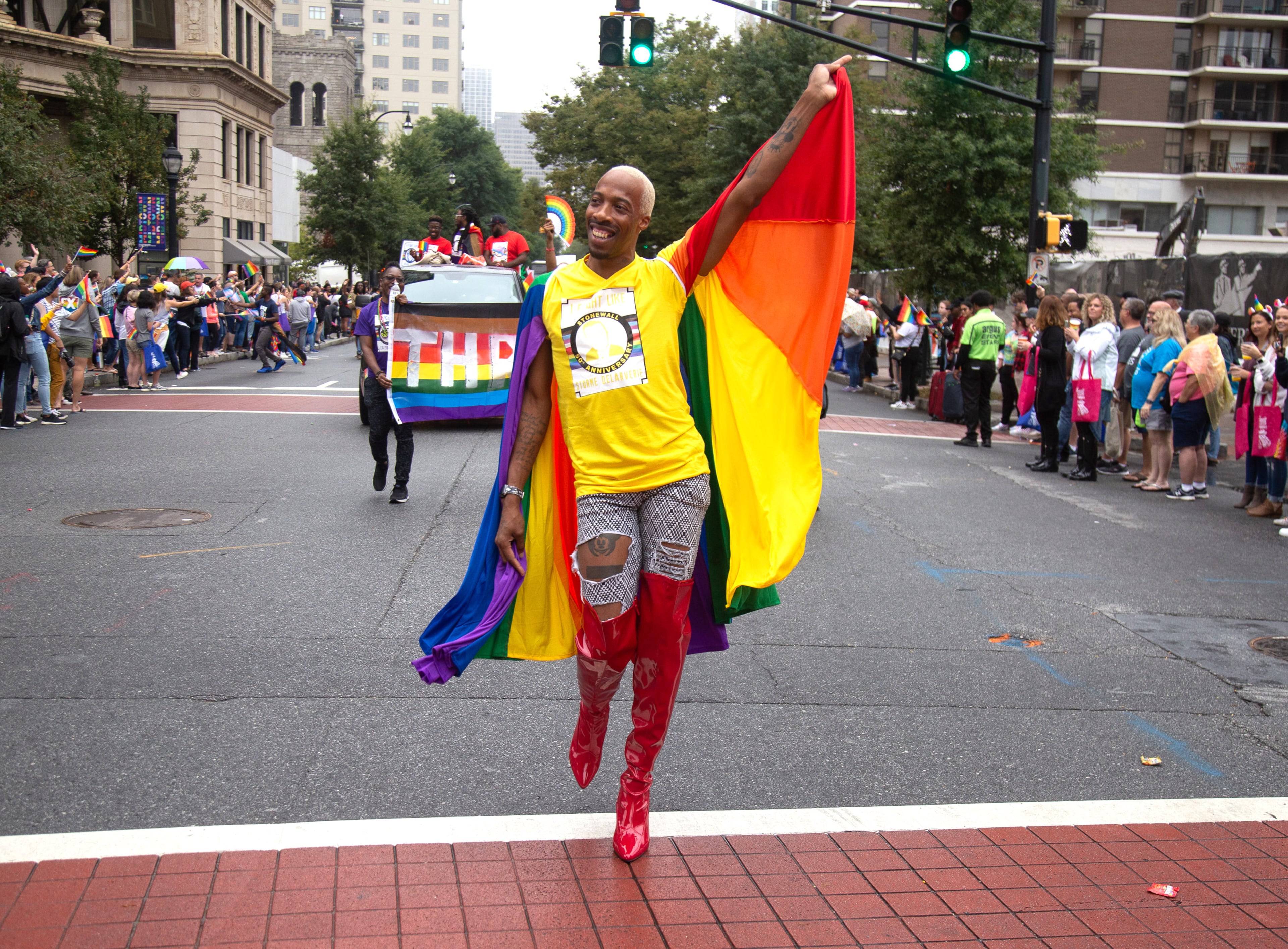 The 49th annual Pride Festival and Parade makes its way down Peachtree Street Sunday, Oct. 13, 2019. STEVE SCHAEFER / SPECIAL TO THE AJC