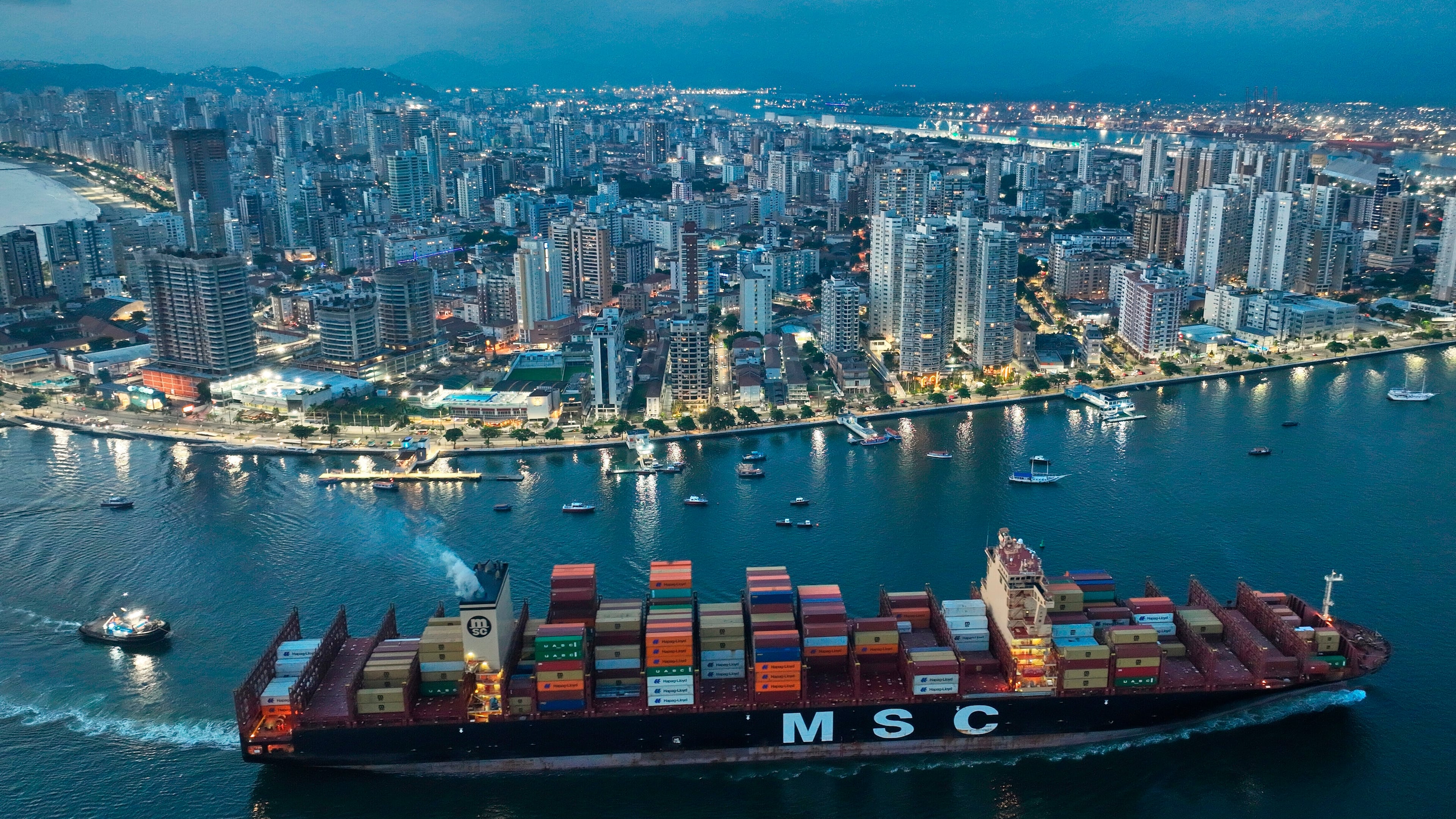 FILE - A container ship approaches the port of Santos in Brazil, April 1, 2025. (AP Photo/Andre Penner, File)