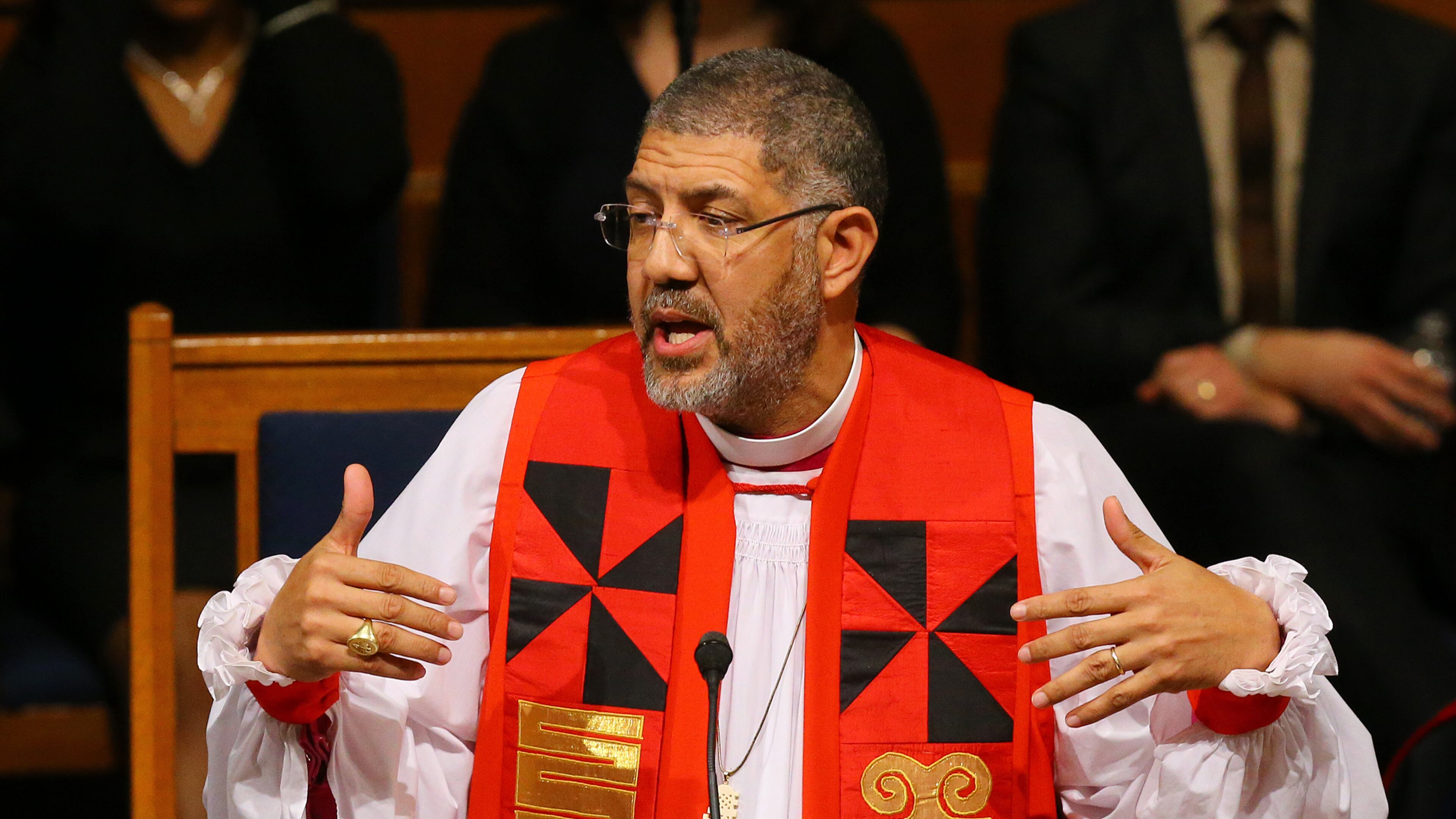 010514 ATLANTA: Bishop Robert C. Wright, The Episcopal Diocese of Atlanta, deliver the Interfaith Address during the inaugural interfaith worship service celebrating the second term of Mayor of Atlanta Kasim Reed at Cascade United Methodist Church on Sunday, Jan. 5, 2014, in Atlanta. CURTIS COMPTON / CCOMPTON@AJC.COM