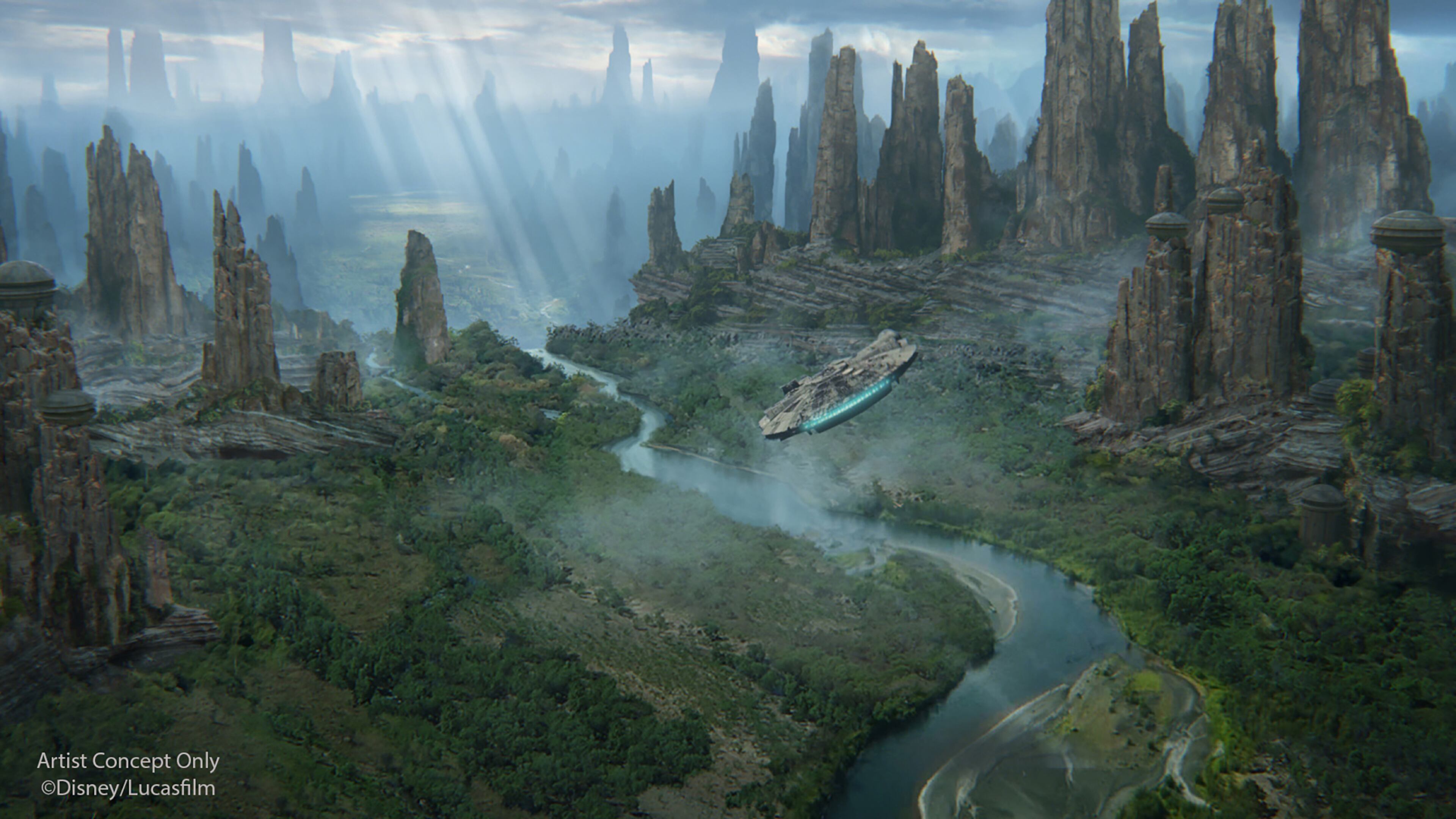 Black Spire Outpost is the name of the village inside of the upcoming Star Wars: Galaxyâs Edge at both Disneyland Resort in California and Walt Disney World Resort in Florida. The village is closely associated with the geological formations that surround it. As the largest settlement on the planet Batuu, Black Spire Outpost is an infamous stop for traders, adventurers, and smugglers traveling around the Outer Rim and Wild Space. Star Wars: Galaxyâs Edge will open at Disneyland Resort in summer 2019 and at Walt Disney World Resort in late fall 2019. (Disney)