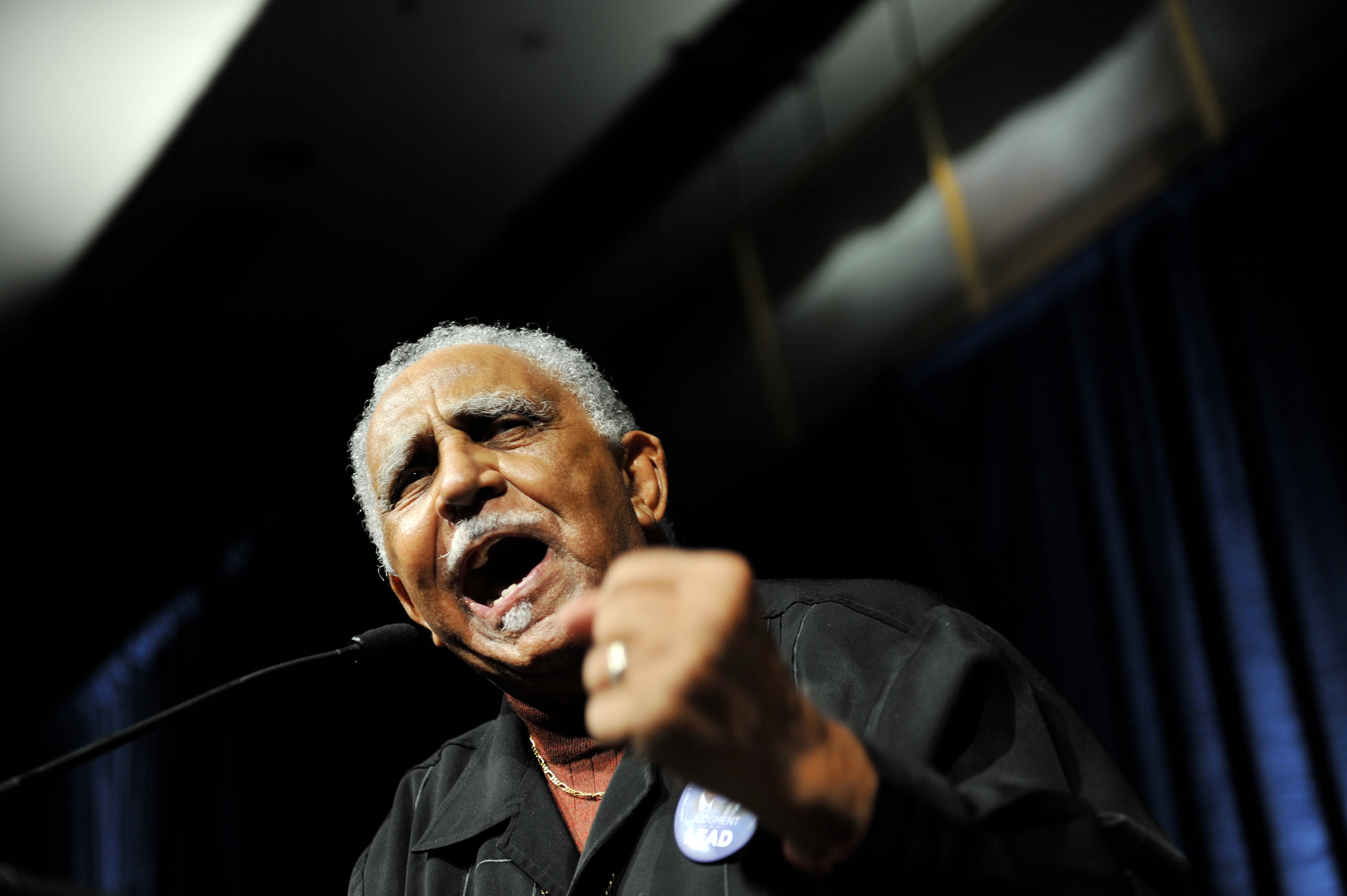 Civil Rights leader Rev. Joseph Lowery fires up the crowd at a Democratic election night party in 2008. RICH ADDICKS / raddicks@ajc.com