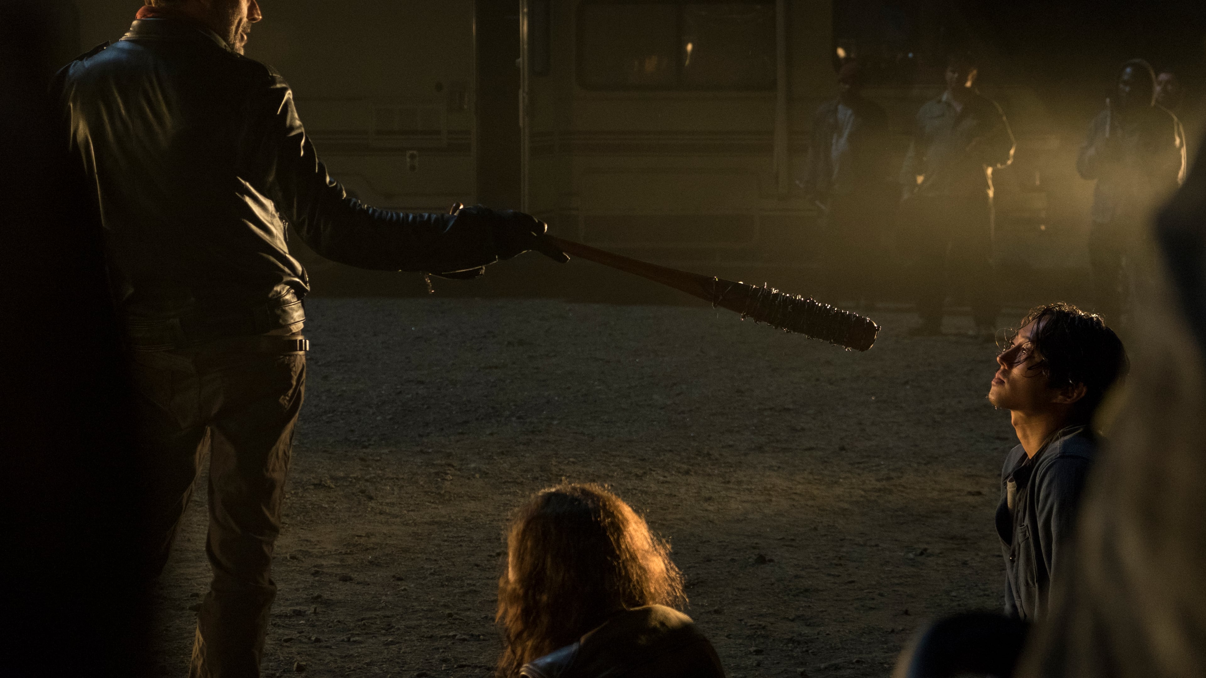 Jeffrey Dean Morgan as Negan, Steven Yeun as Glenn Rhee - The Walking Dead _ Season 7, Episode 1 - Photo Credit: Gene Page/AMC