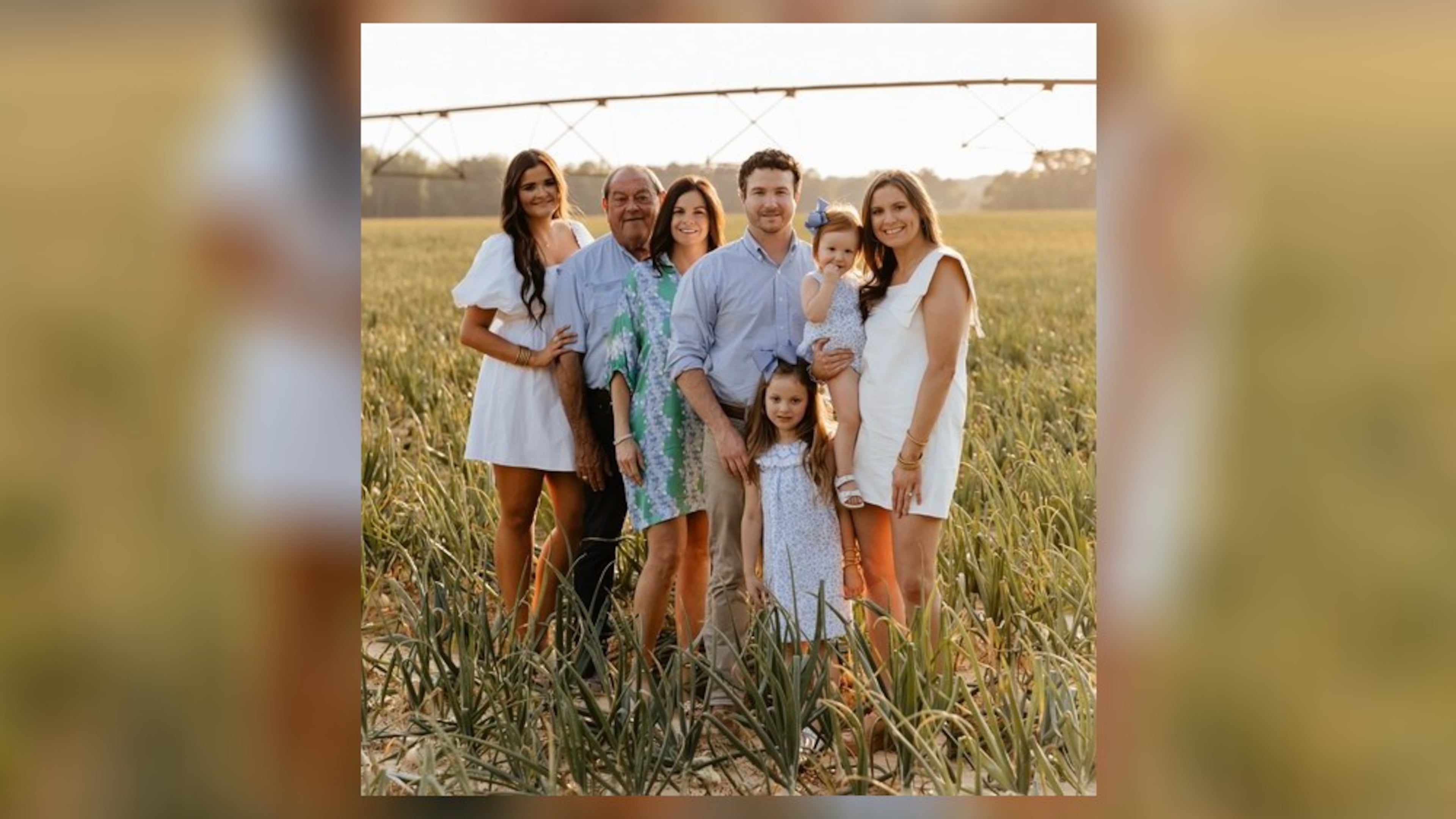 Collins Family Farms is a family business. Pictured here are (from left) daughter Haley Beecher, Ronny and Tina Collins, son-in-law John Strickland, granddaughters Emalyn James Strickland and Ellie Collins Strickland, and daughter Chelsea Strickland. (Courtesy of Collins Family Farms)