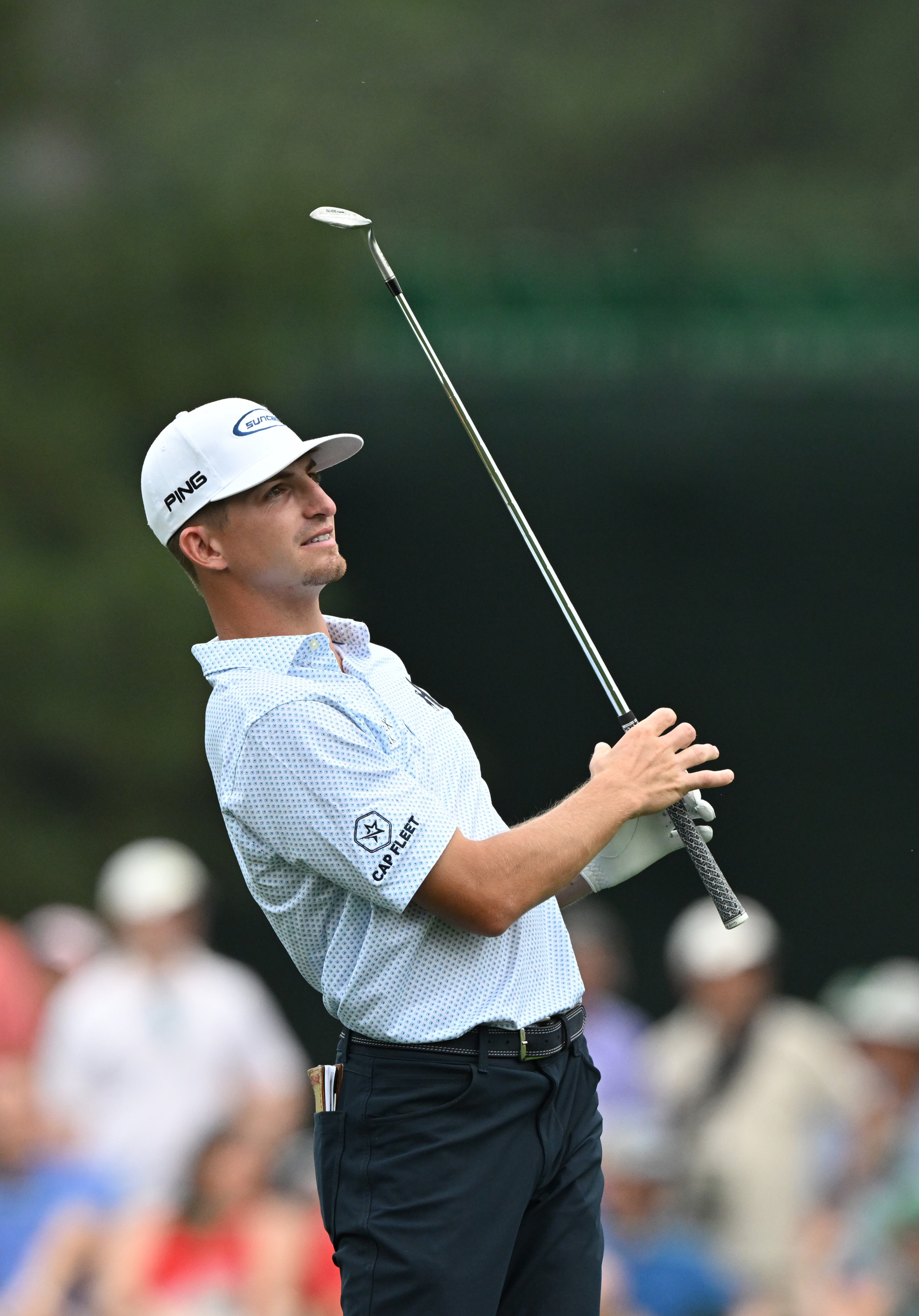 Sam Bennett hits fairway shot on 15th hole during first round of the 2023 Masters Tournament at Augusta National Golf Club, Thursday, April 6, 2023, in Augusta, Ga. (Hyosub Shin / Hyosub.Shin@ajc.com)