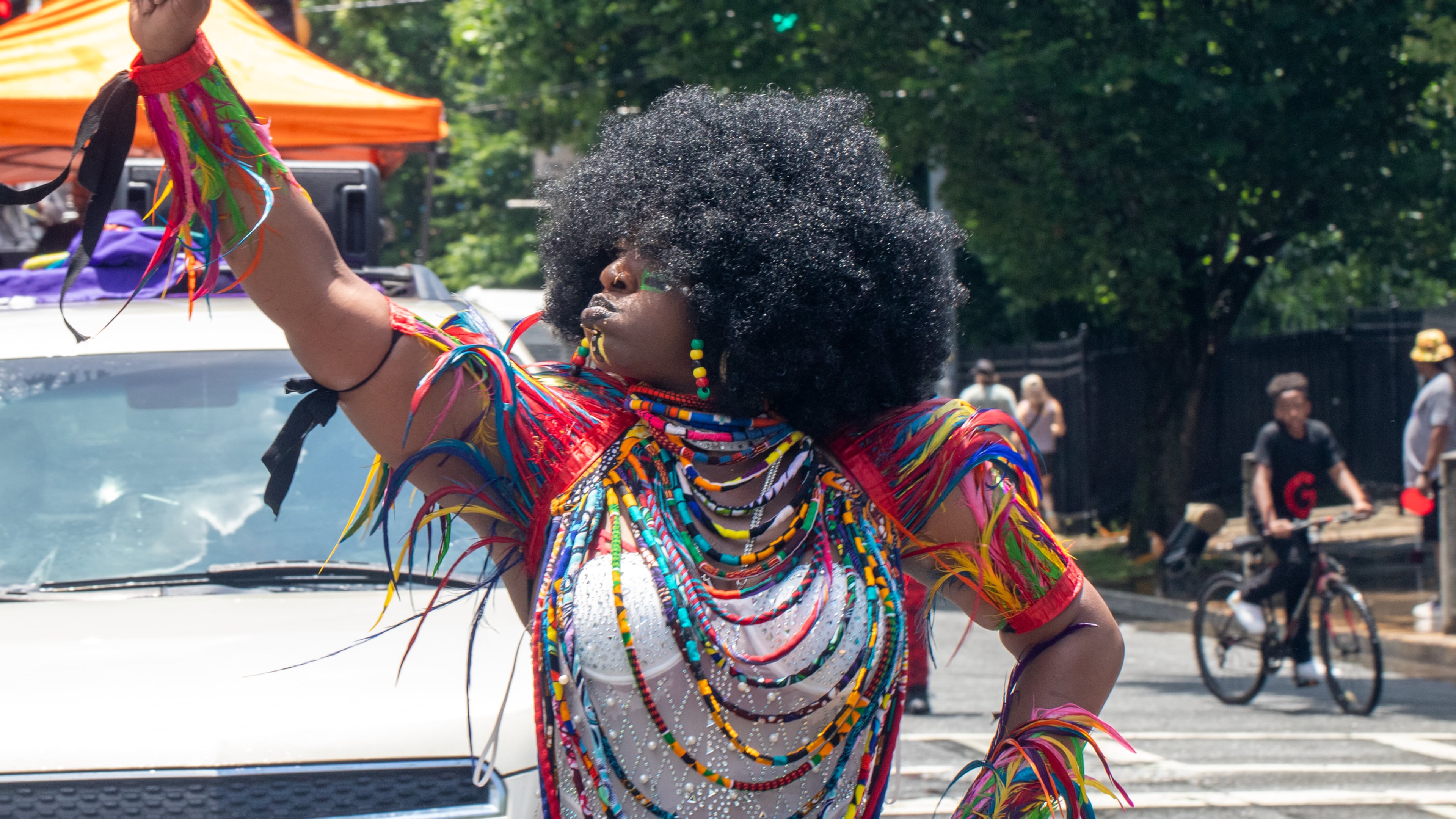 Coffee Rice performs in the Juneteenth Parade on Monroe Drive in Atlanta on Saturday, June 14, 2025, on the way to Piedmont Park. (Jenni Girtman for the AJC)