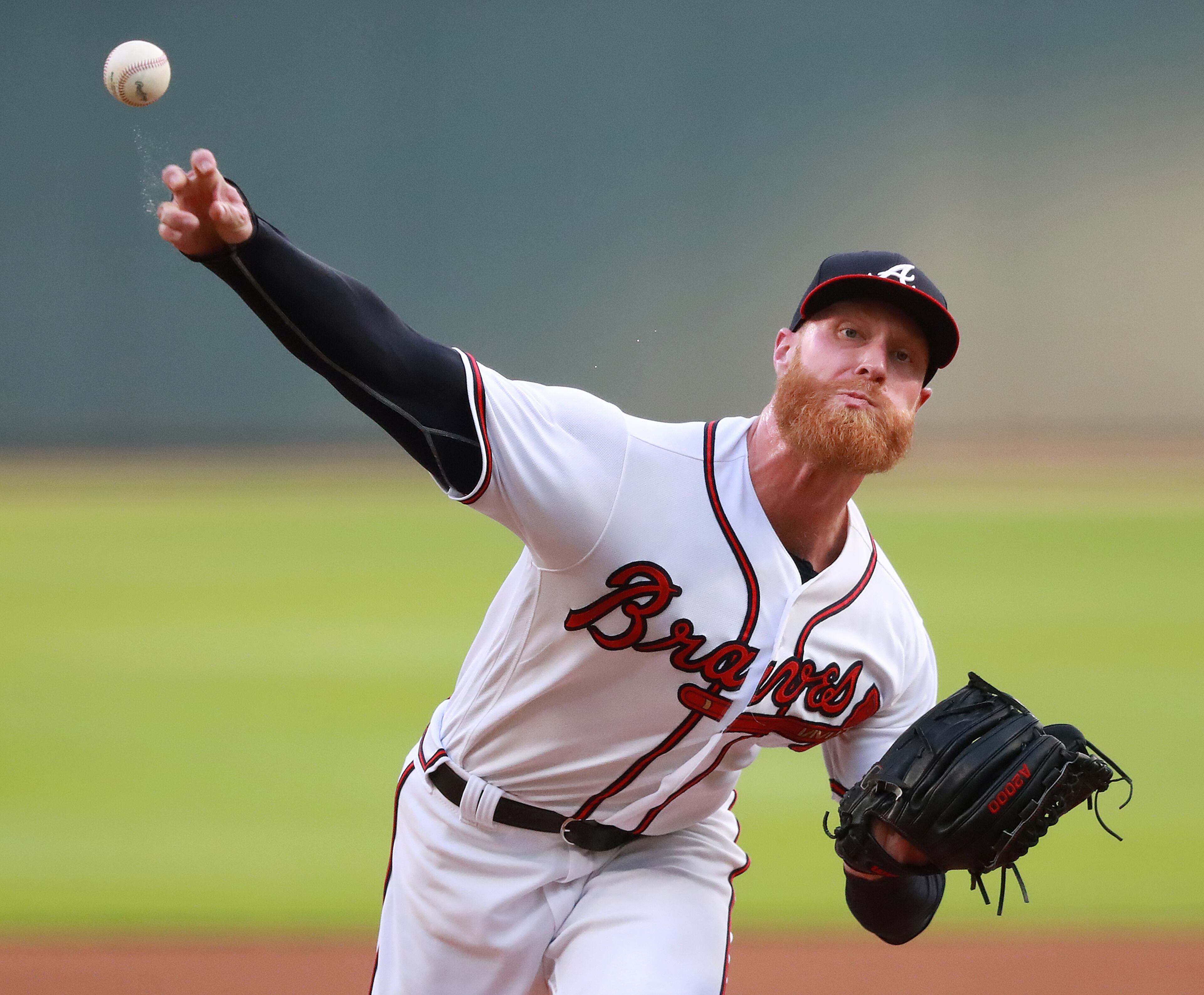July 11, 2018 Atlanta: Atlanta Braves pitcher Mike Foltynewicz delivers a pitch against the Toronto Blue Jays during the first inning in a MLB baseball game on Wednesday, July 11, 2018, in Atlanta. Curtis Compton/ccompton@ajc.com