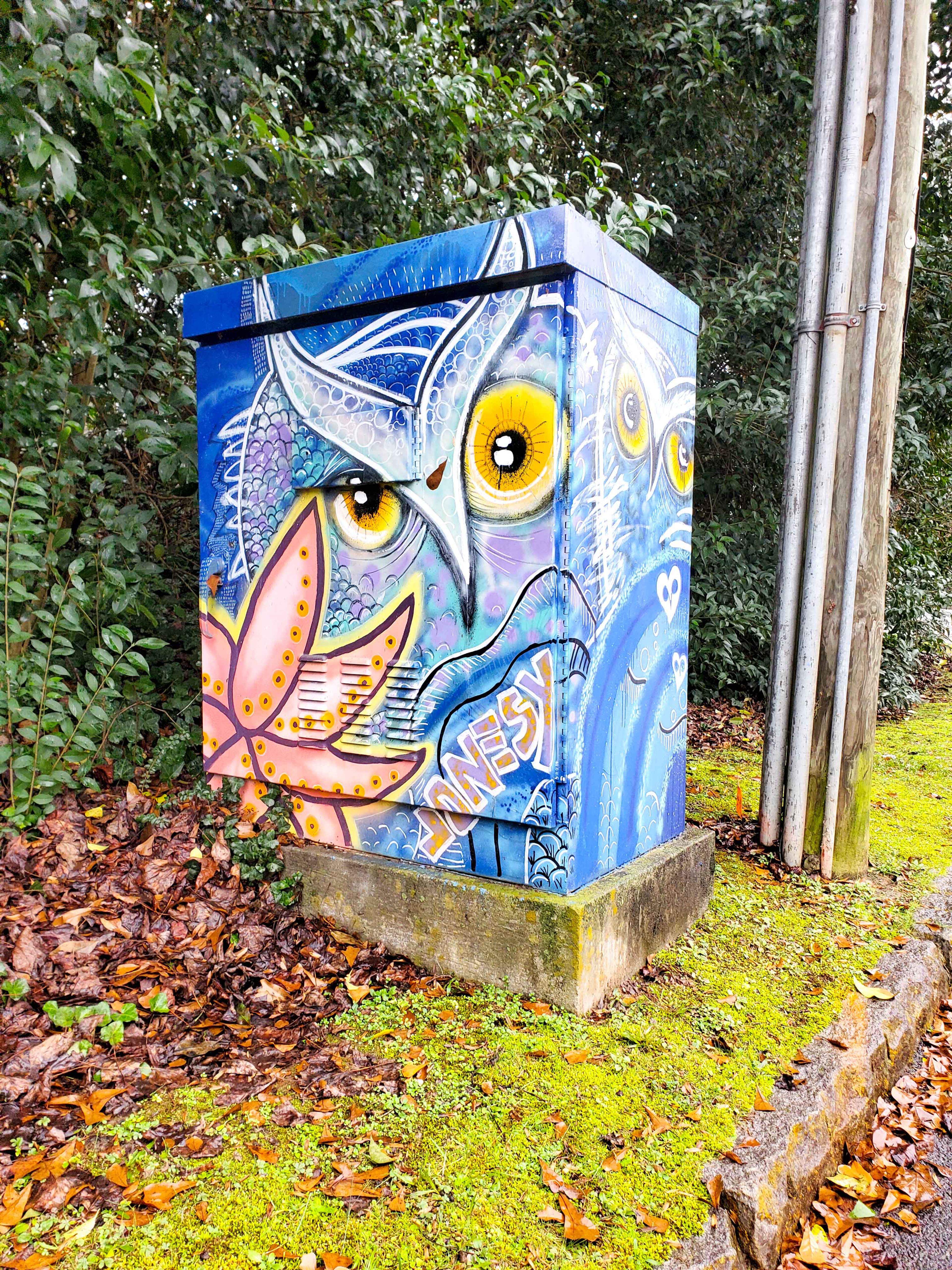 A Decatur utility box painted by Krista Jones.